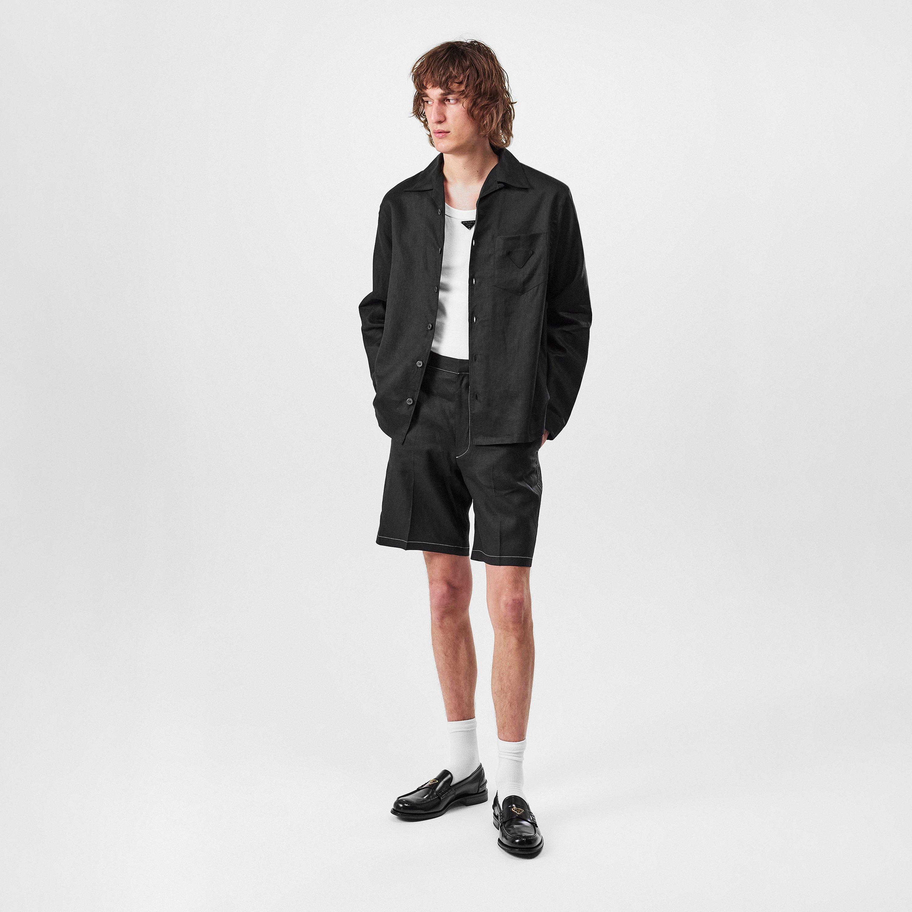 Black - Prada - Linen Long Sleeve Shirt - 5