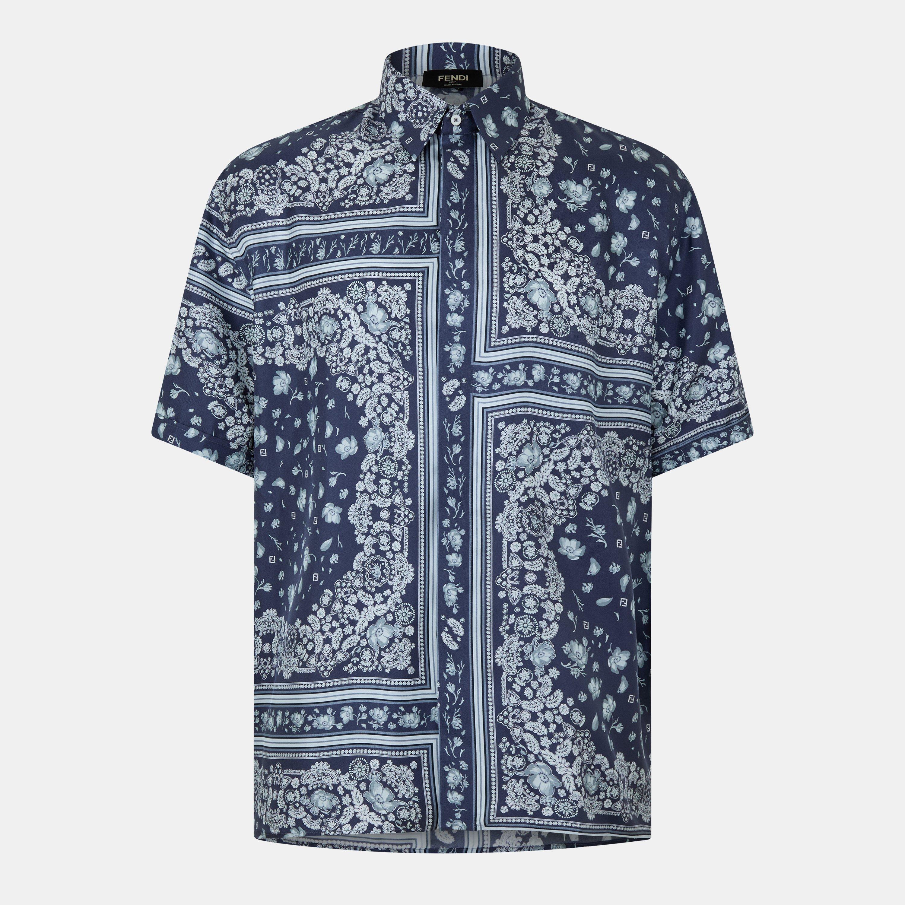 Blue - Fendi - Men's Bandana Short Sleeve Patterned Shirt - 1