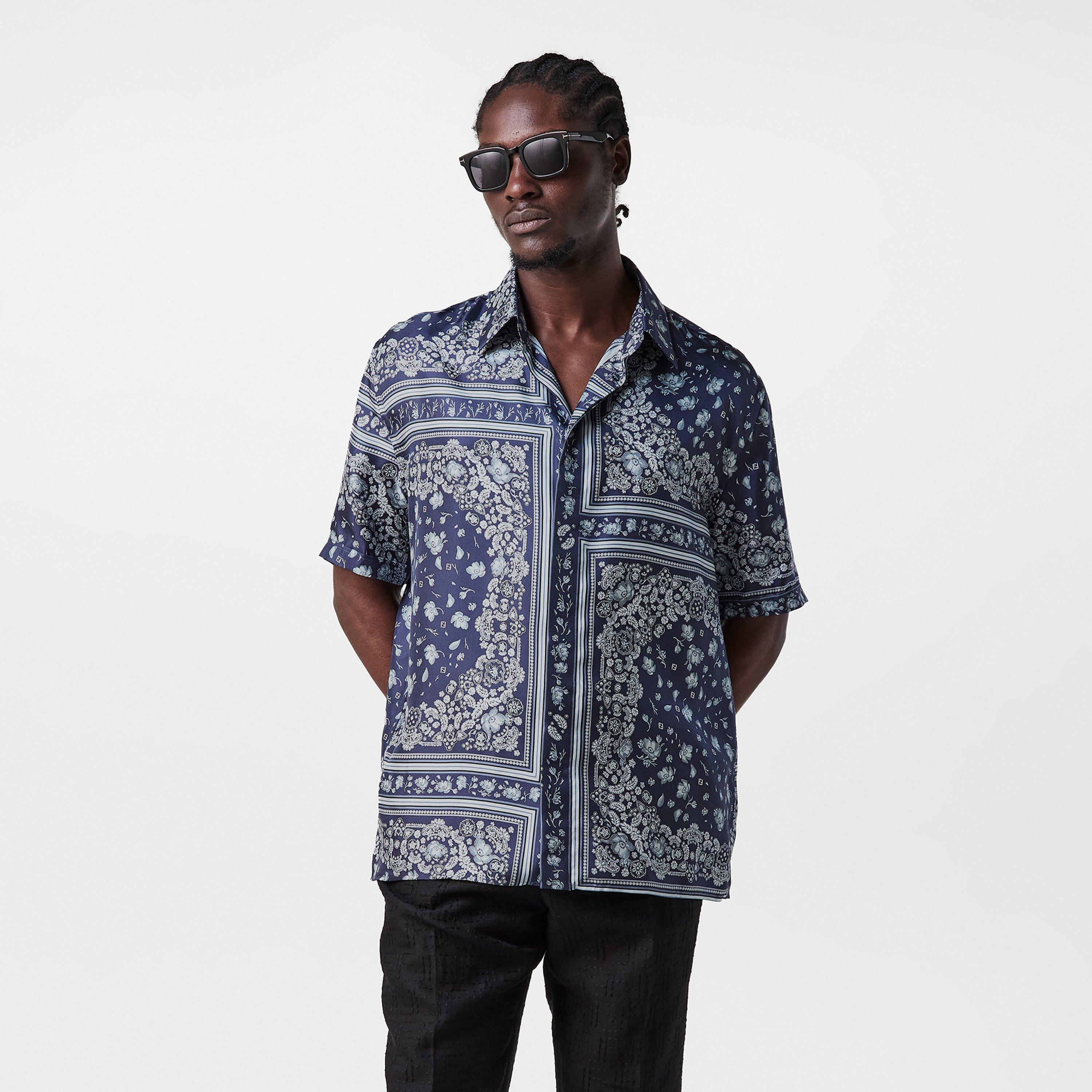 Blue - Fendi - Men's Bandana Short Sleeve Patterned Shirt - 3