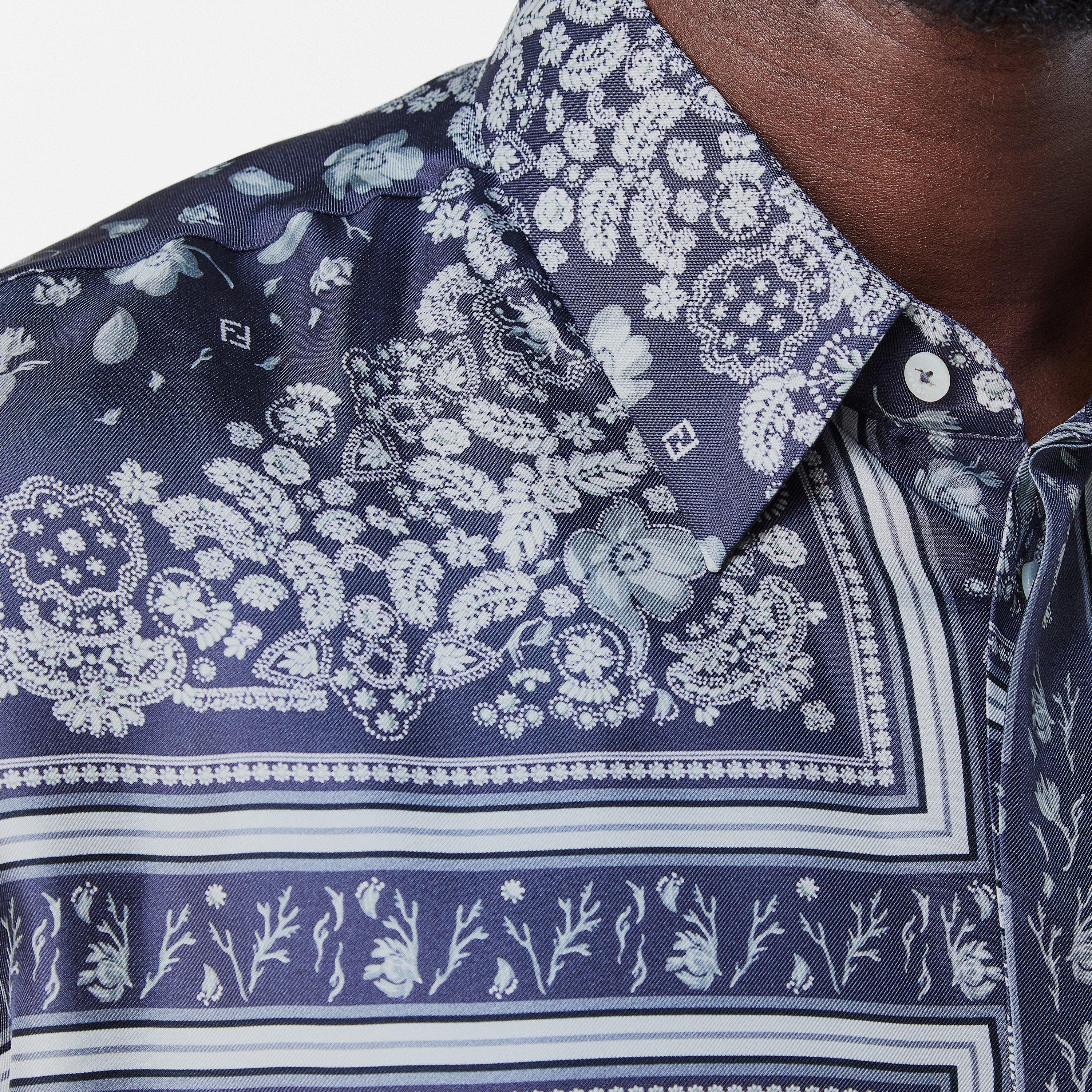 Blue - Fendi - Men's Bandana Short Sleeve Patterned Shirt - 5
