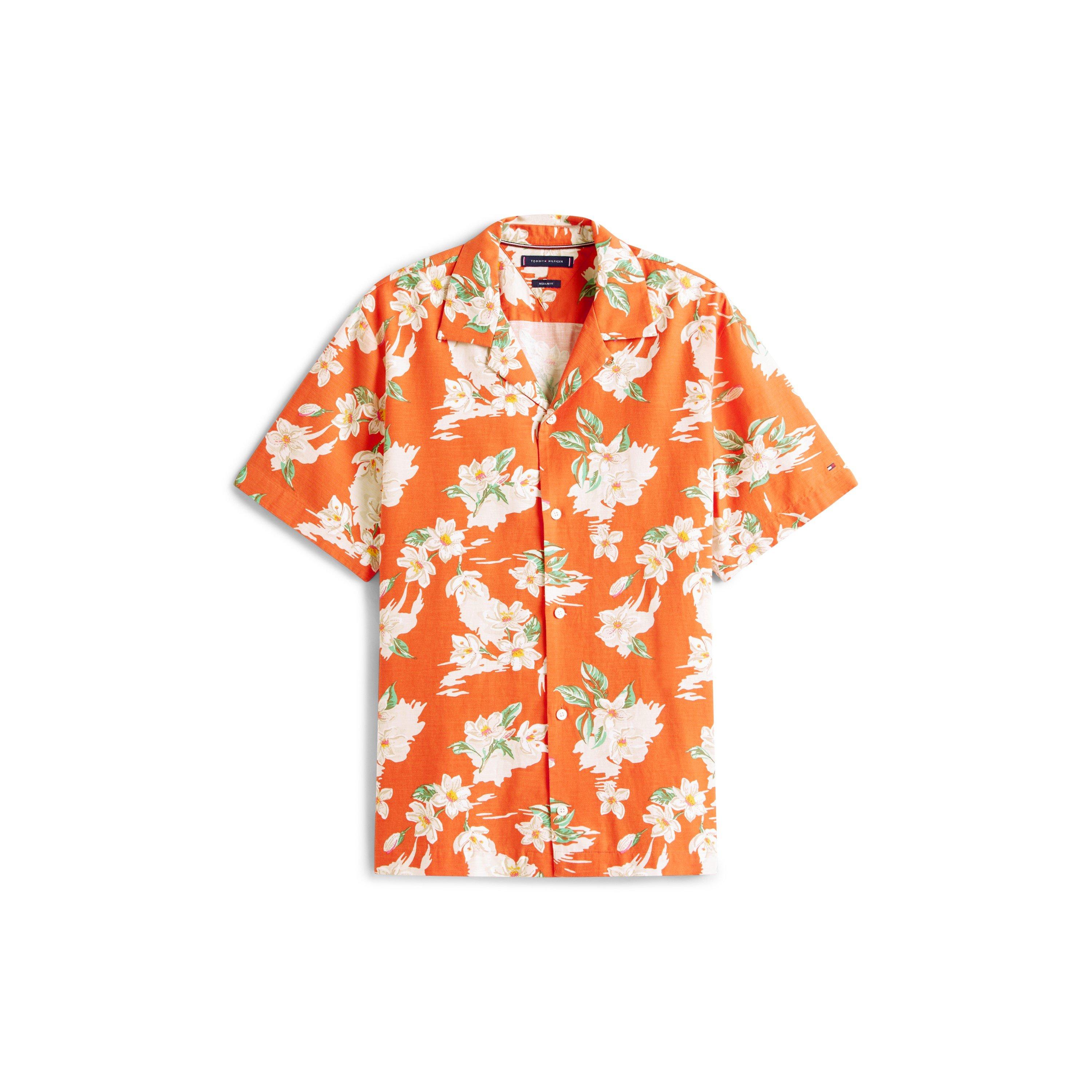 Tommy Hilfiger Men's Floral Short-Sleeve Patterned Shirt - Orange 0Kp - M