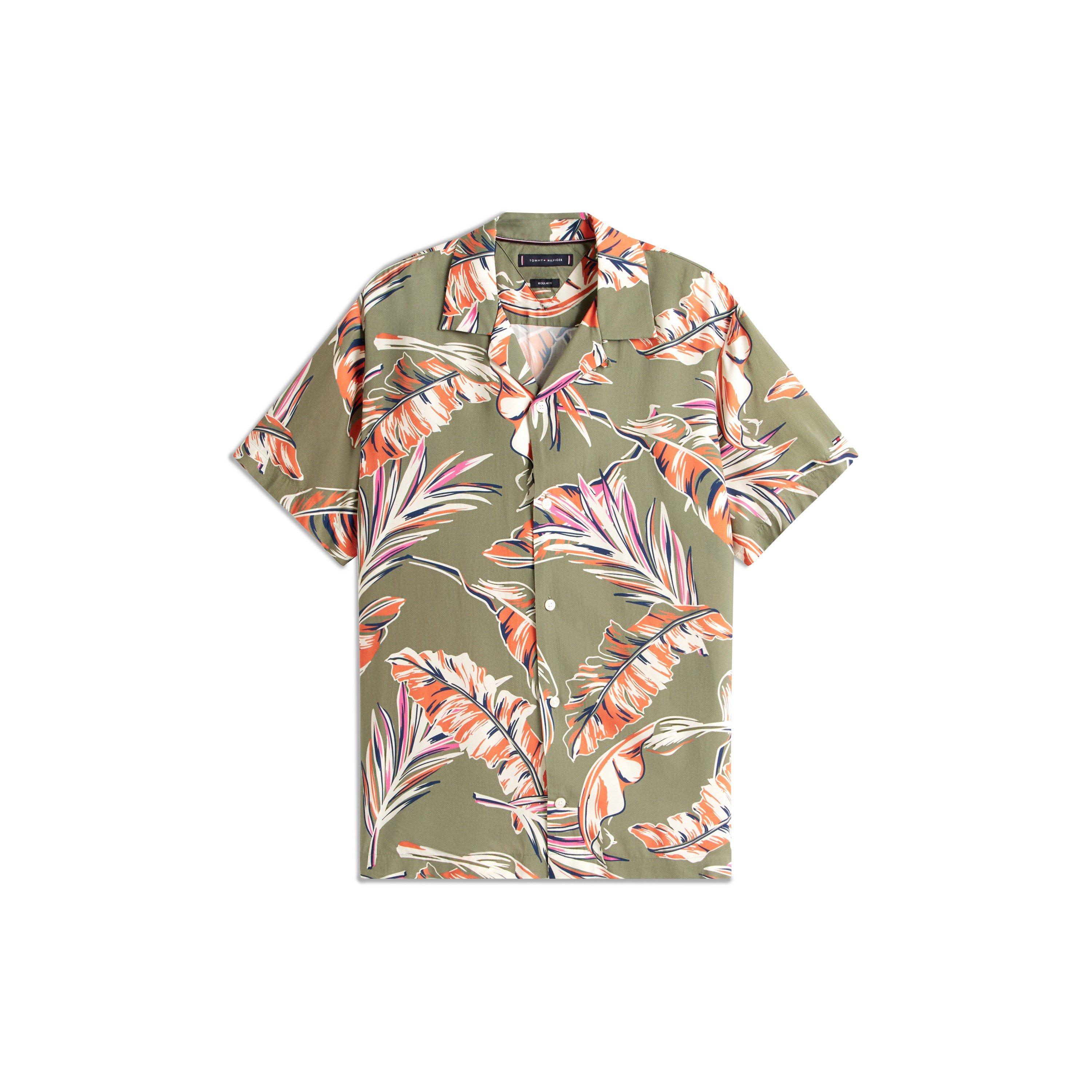 Tommy Hilfiger Men's Floral Short-Sleeve Patterned Shirt - Battlegreen 0H7 - M