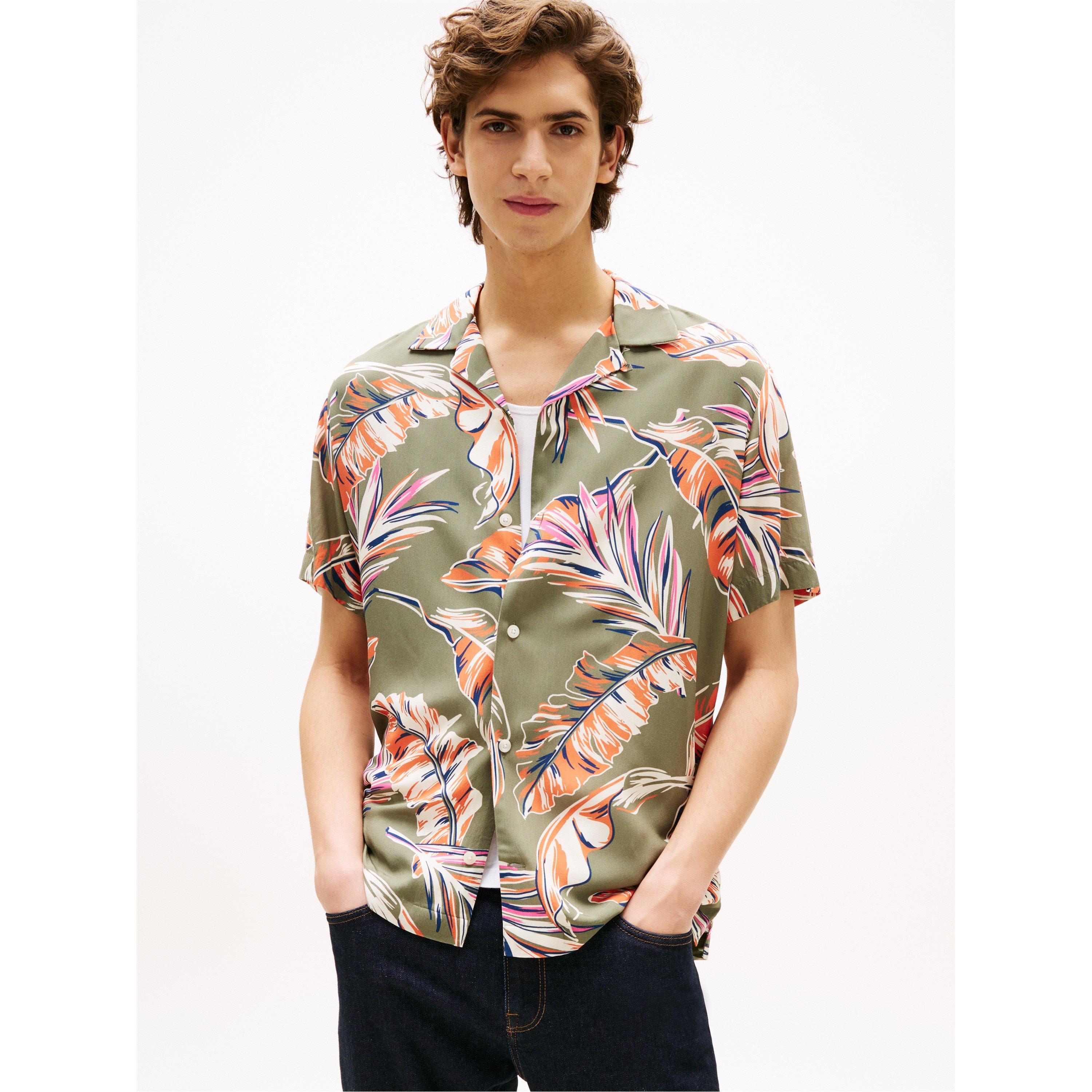 BattleGreen 0H7 - Tommy Hilfiger - Men's Floral Short-Sleeve Patterned Shirt - 2
