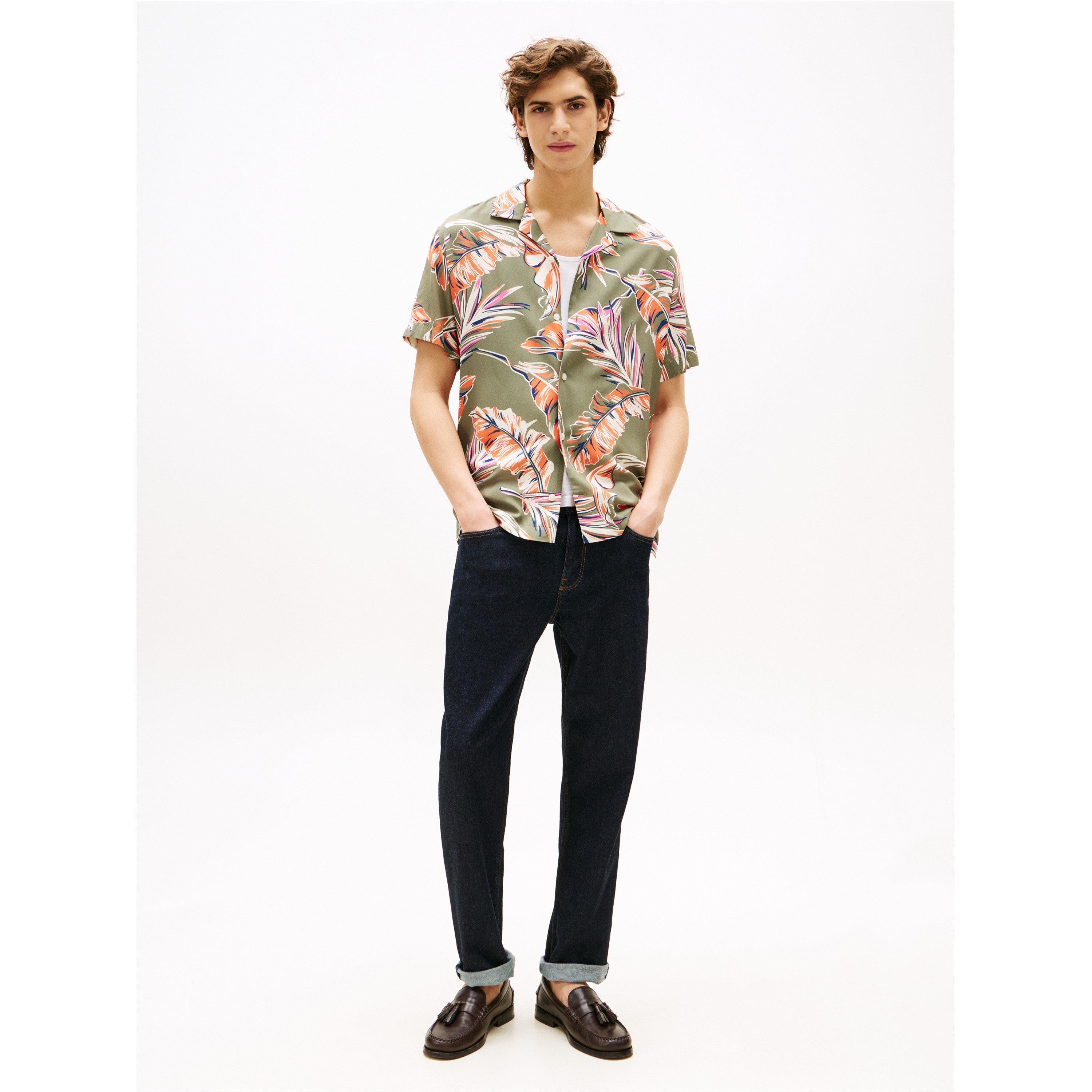 BattleGreen 0H7 - Tommy Hilfiger - Men's Floral Short-Sleeve Patterned Shirt - 3