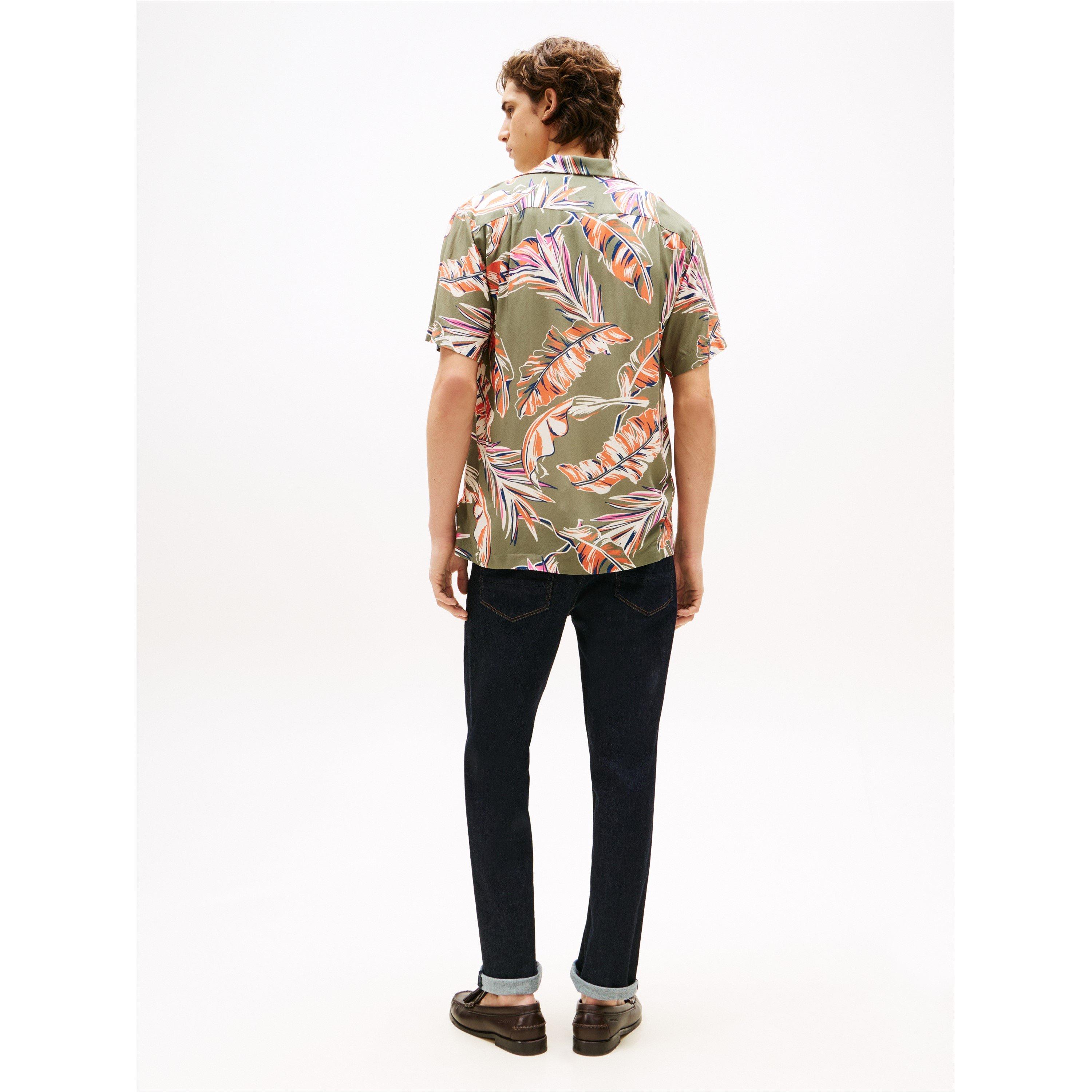 BattleGreen 0H7 - Tommy Hilfiger - Men's Floral Short-Sleeve Patterned Shirt - 4