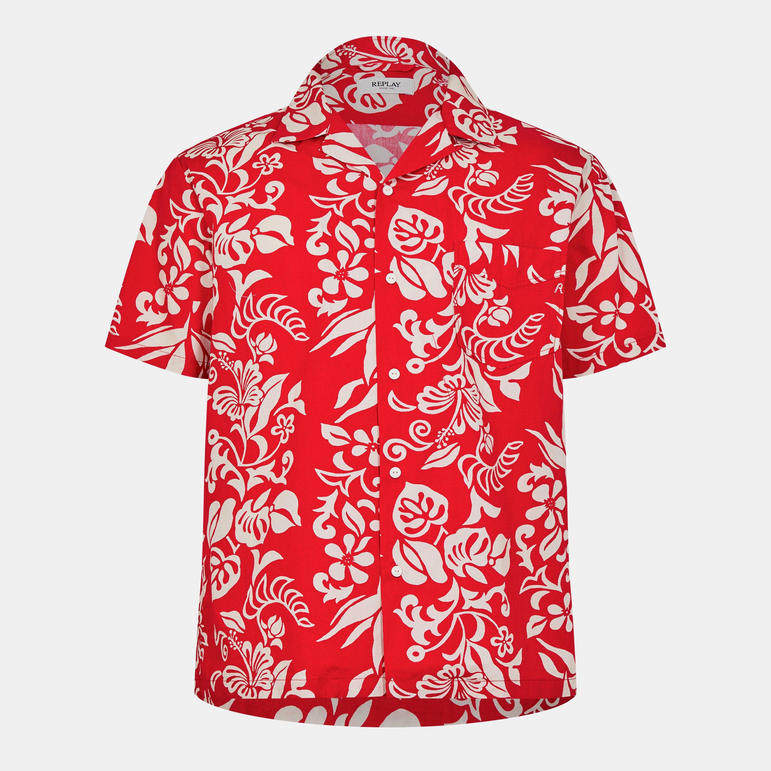 Red - Replay - Men's Hawaiian Short Sleeve Patterned Shirt - 1