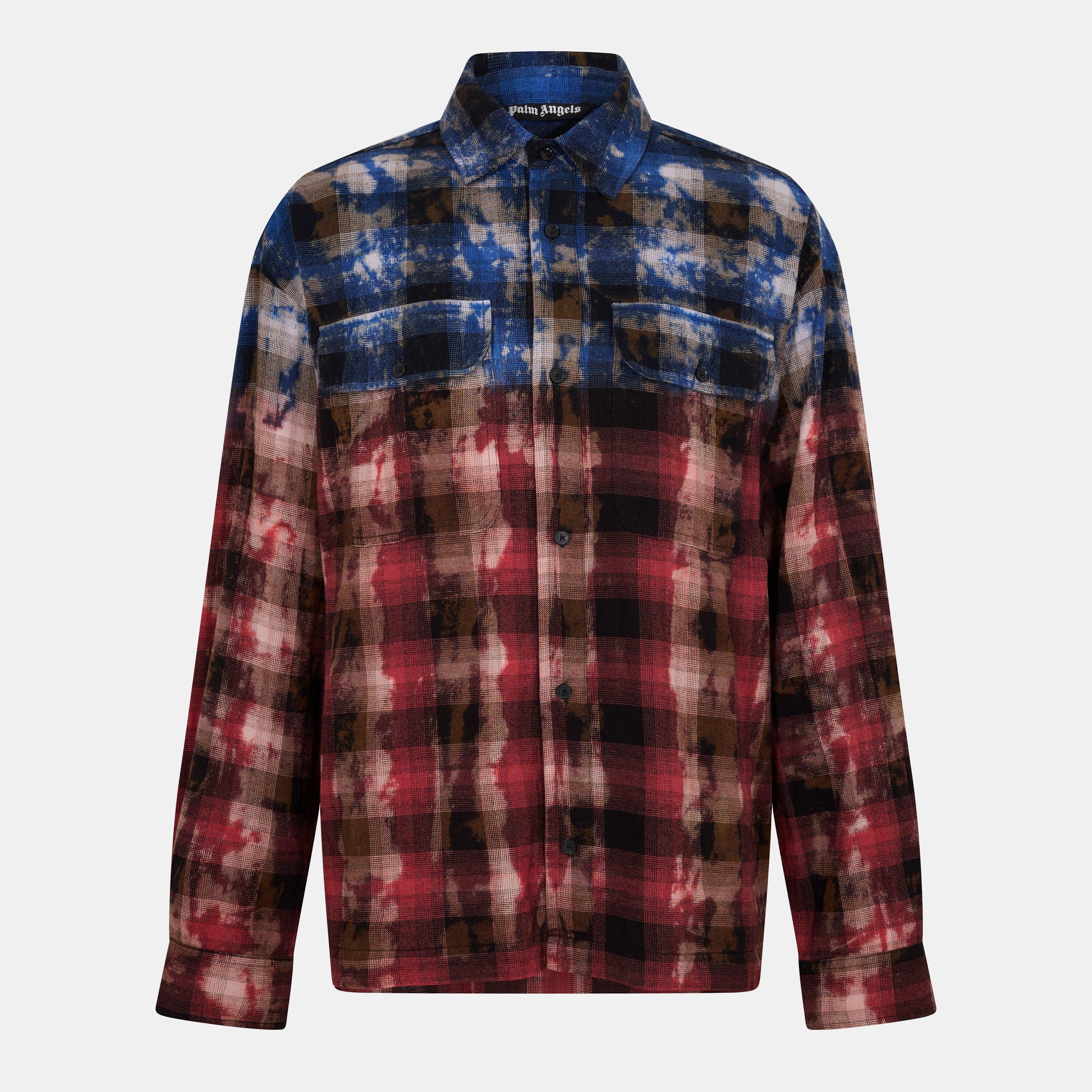 Palm Angels Men's Curve Long Sleeve Patterned Relaxed Fit Shirt - Blue/Red - L