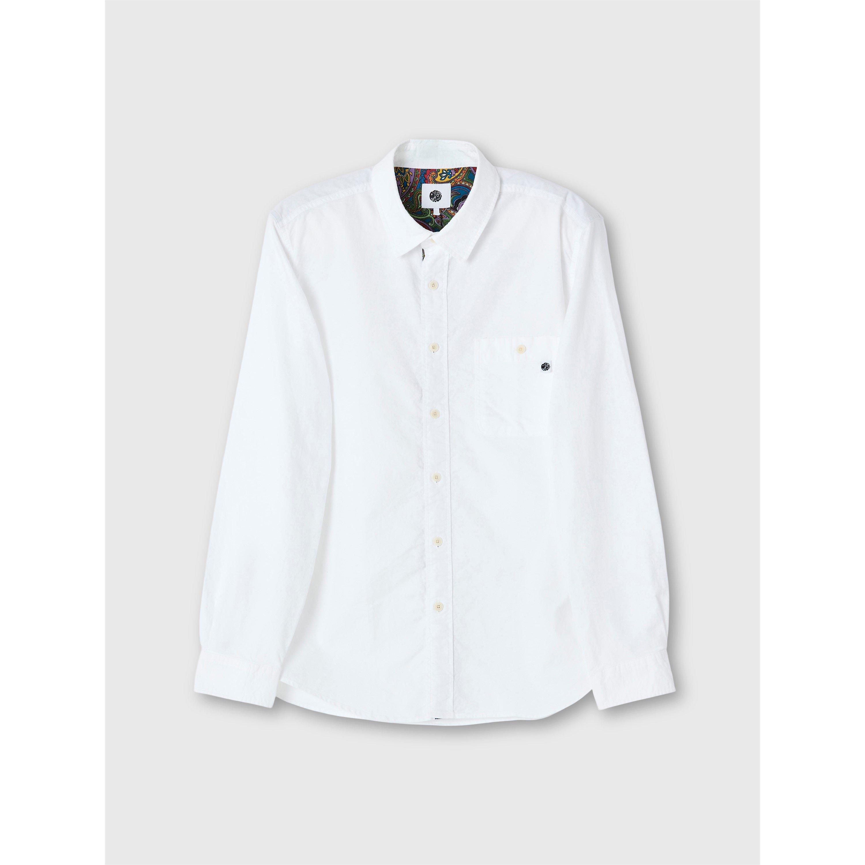 Pretty Green Men's Long-Sleeve Plain Shirt - White - Large