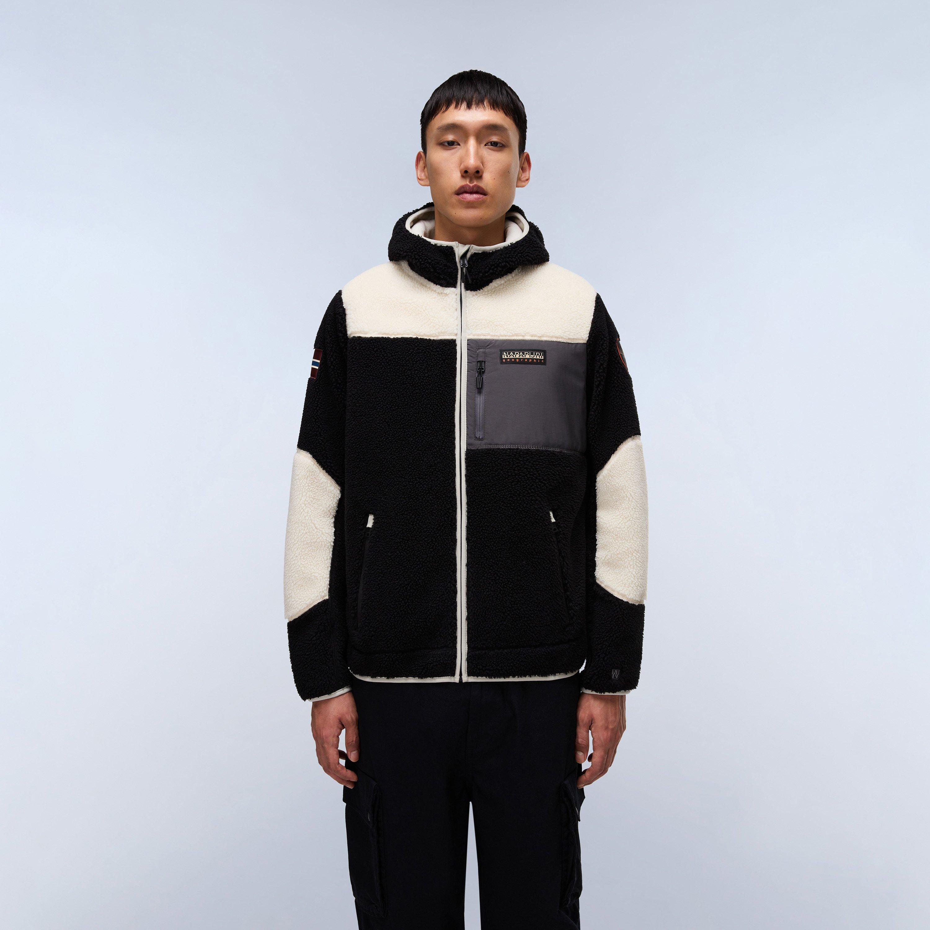 Black/Beige - Napapijri - Yupik Full Zip Fleece Hoodie Mens - 3