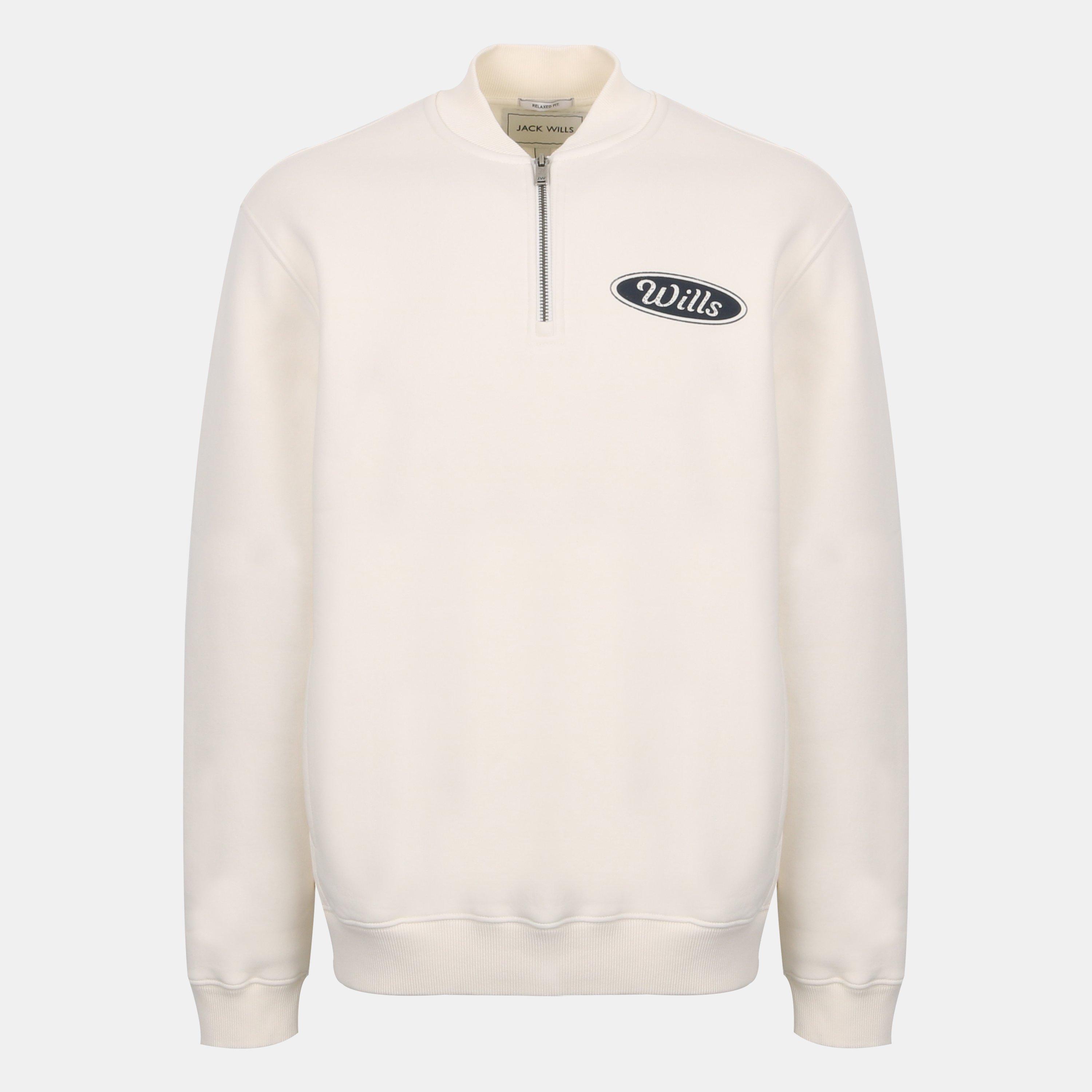Bone White - Jack Wills - Men's Americano Cotton Long Sleeve Oversized Fit 1/4 Zip Fleece - 1