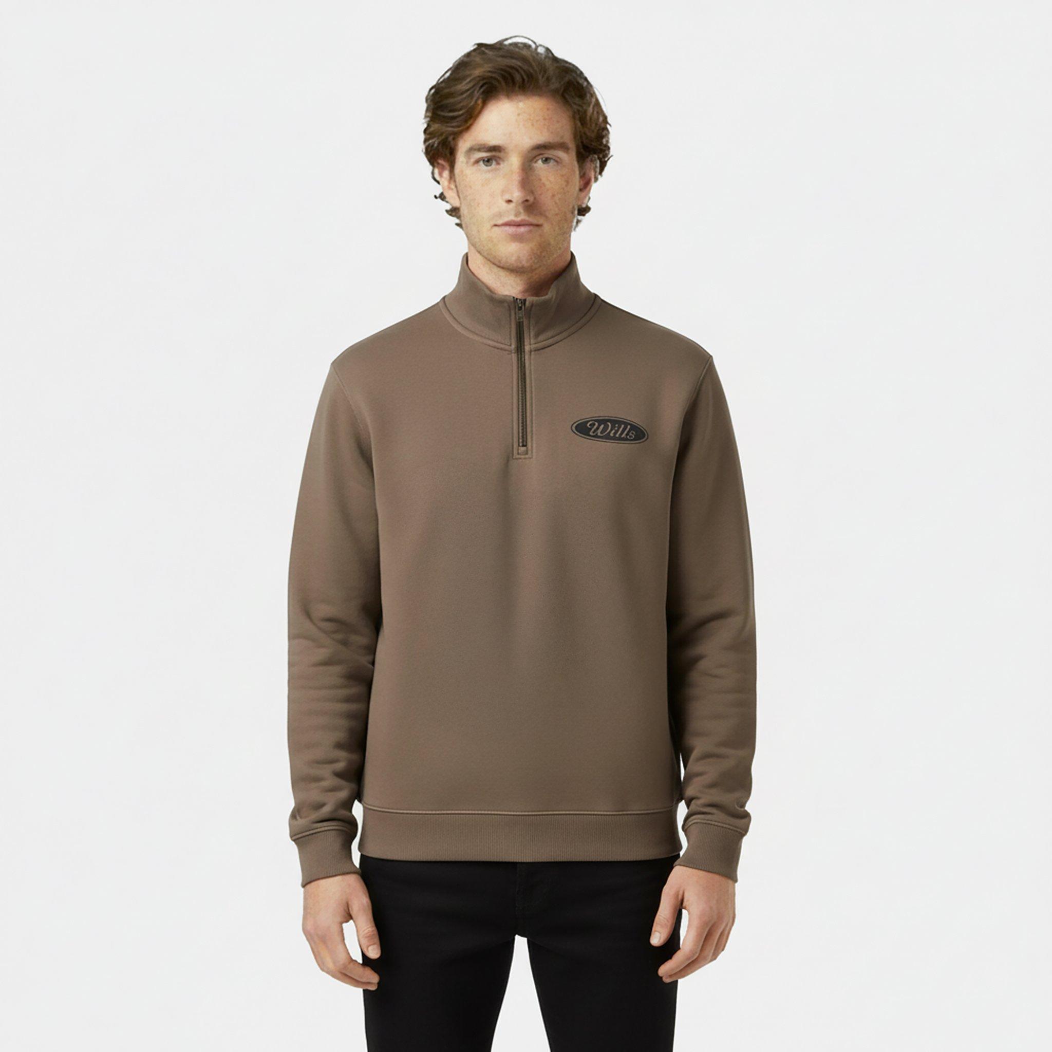 Fawn - Jack Wills - Men's Americano Cotton Long Sleeve Oversized Fit 1/4 Zip Fleece - 3