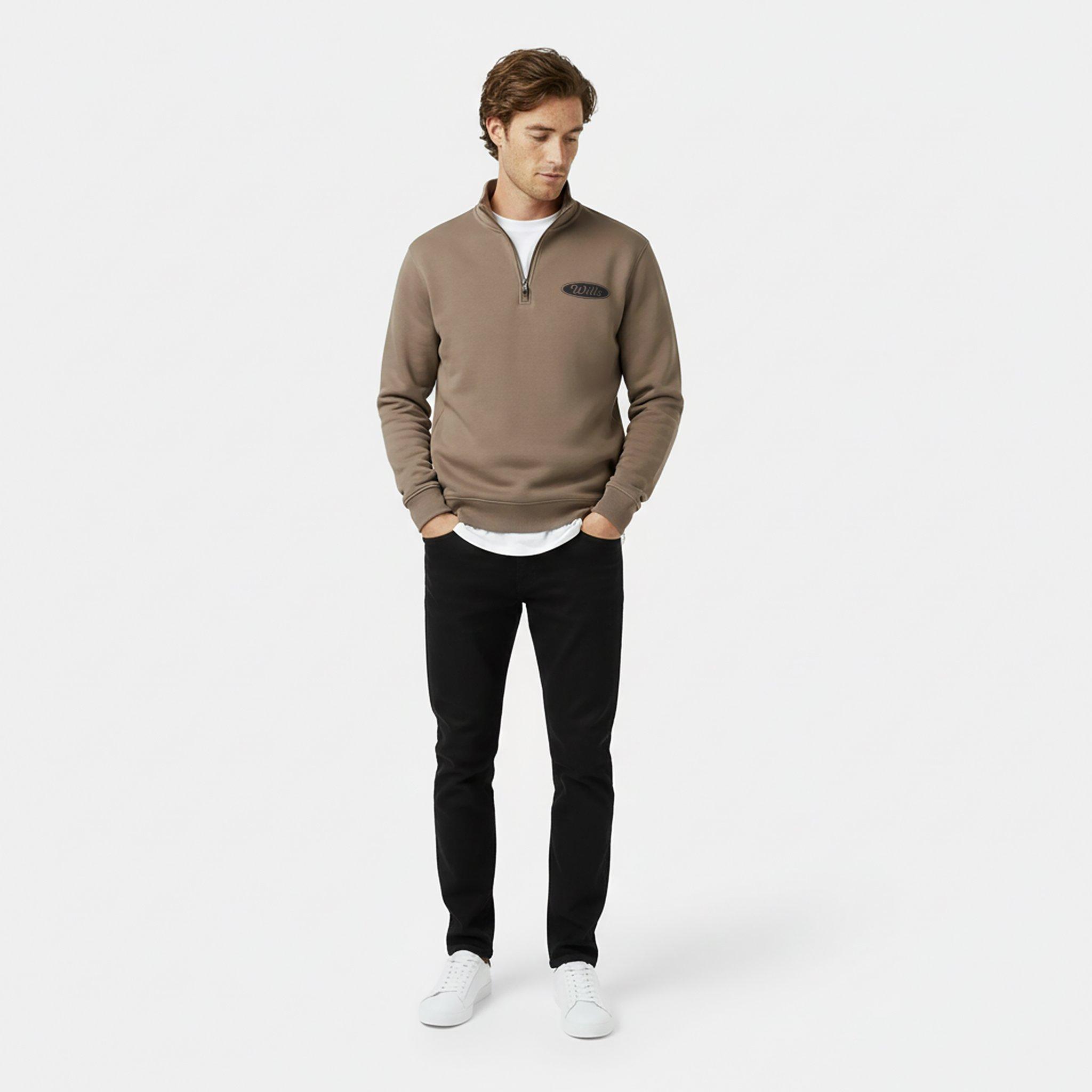 Fawn - Jack Wills - Men's Americano Cotton Long Sleeve Oversized Fit 1/4 Zip Fleece - 5
