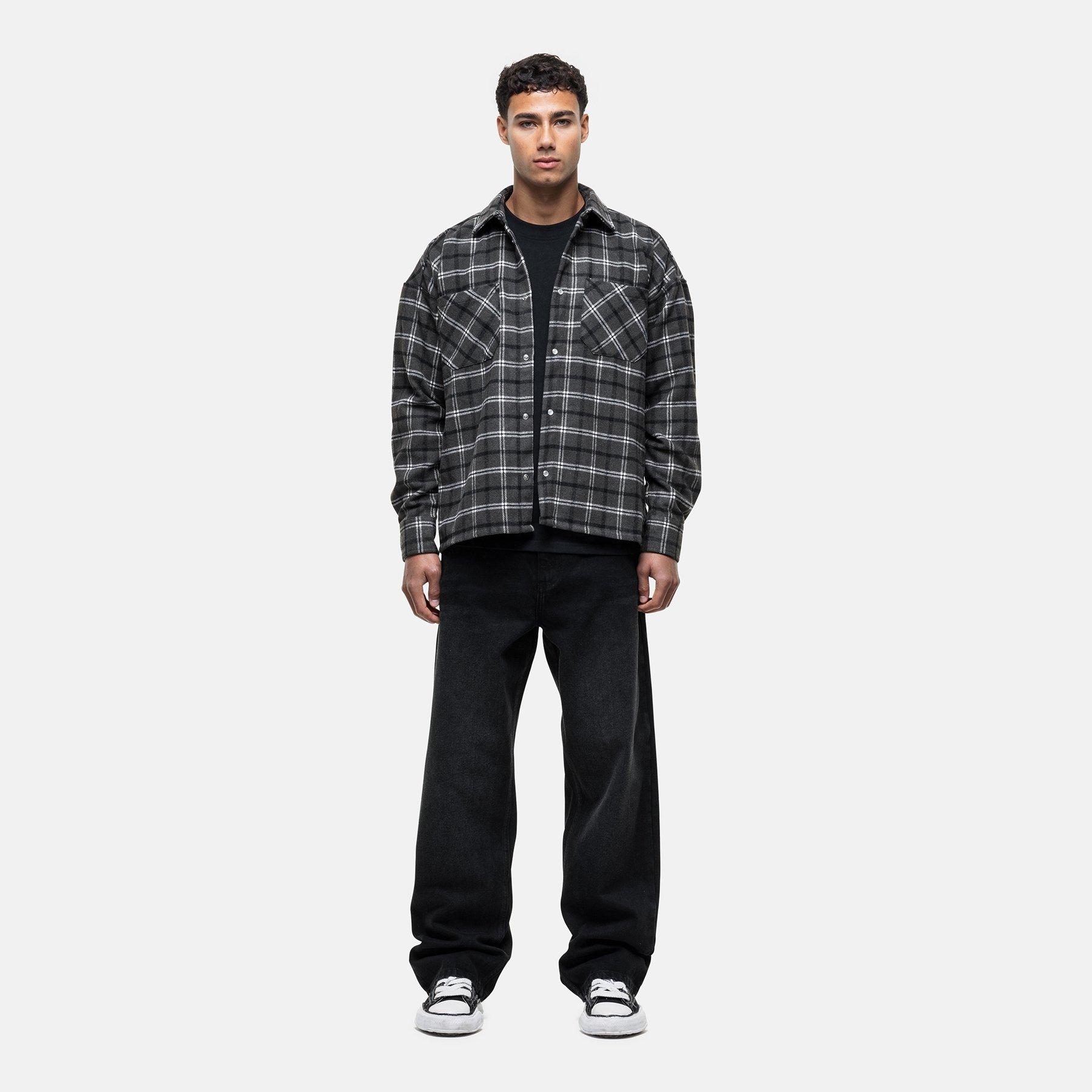 Grey - Good For Nothing - Wool Check Overshirt Charcoal - 2