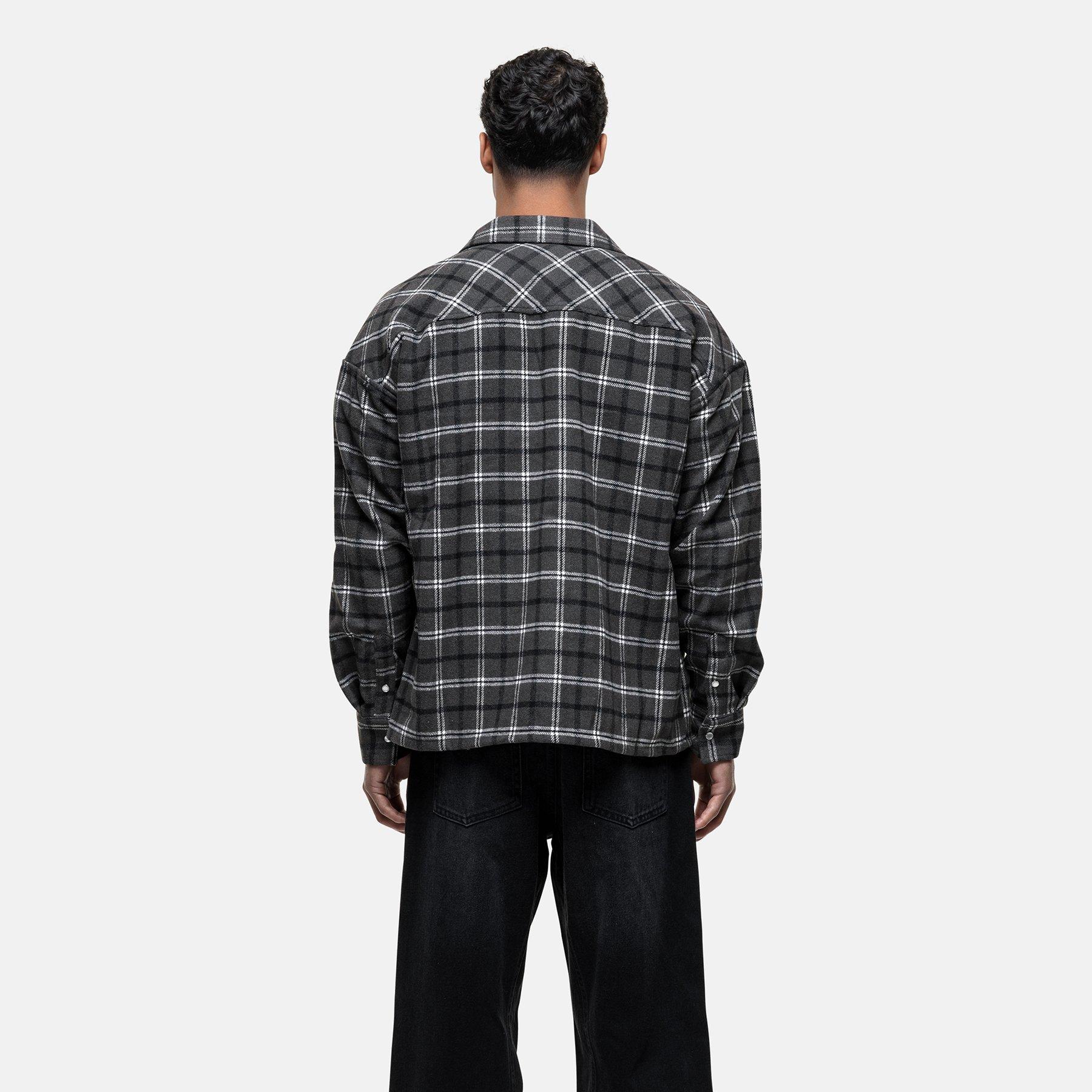 Grey - Good For Nothing - Wool Check Overshirt Charcoal - 3