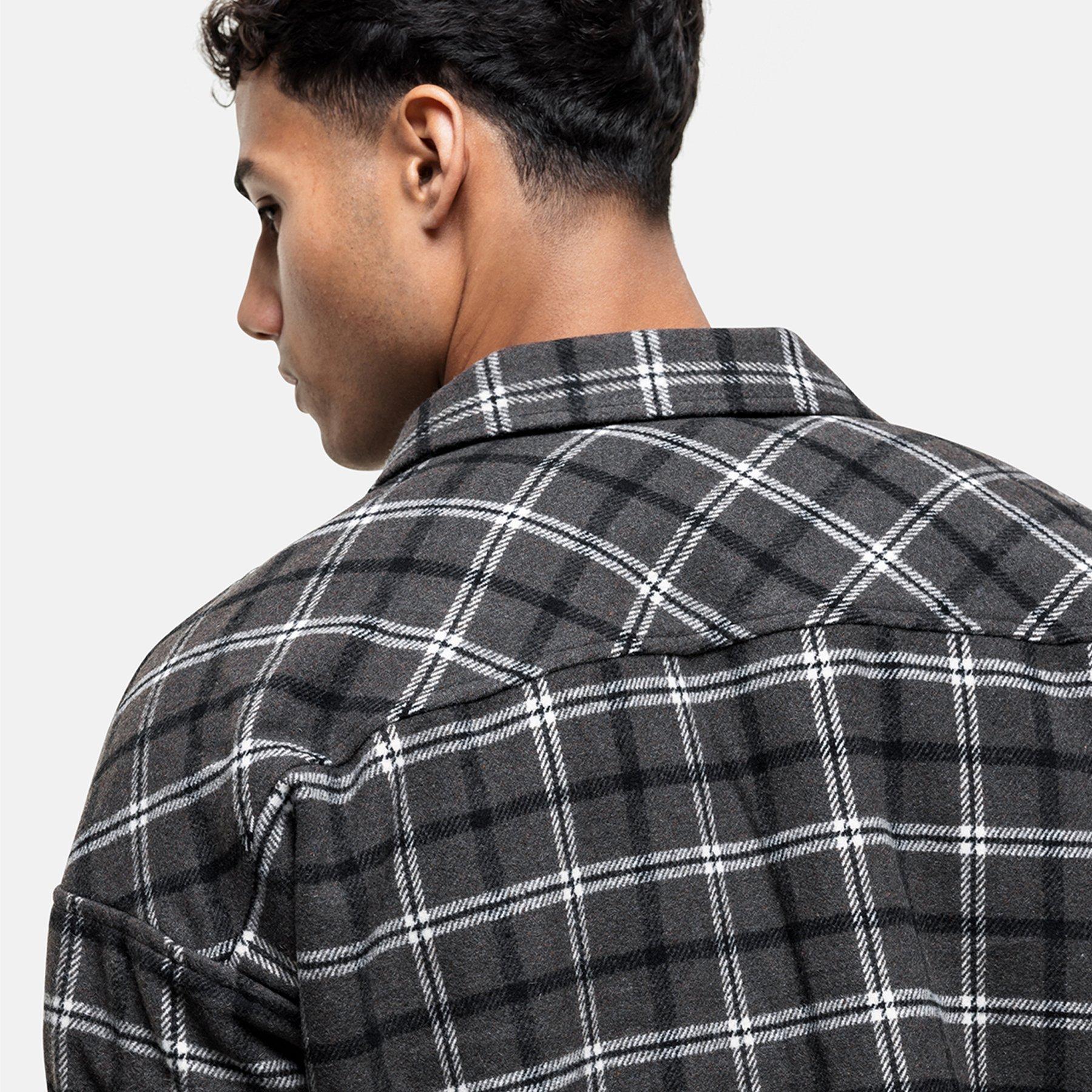 Grey - Good For Nothing - Wool Check Overshirt Charcoal - 4