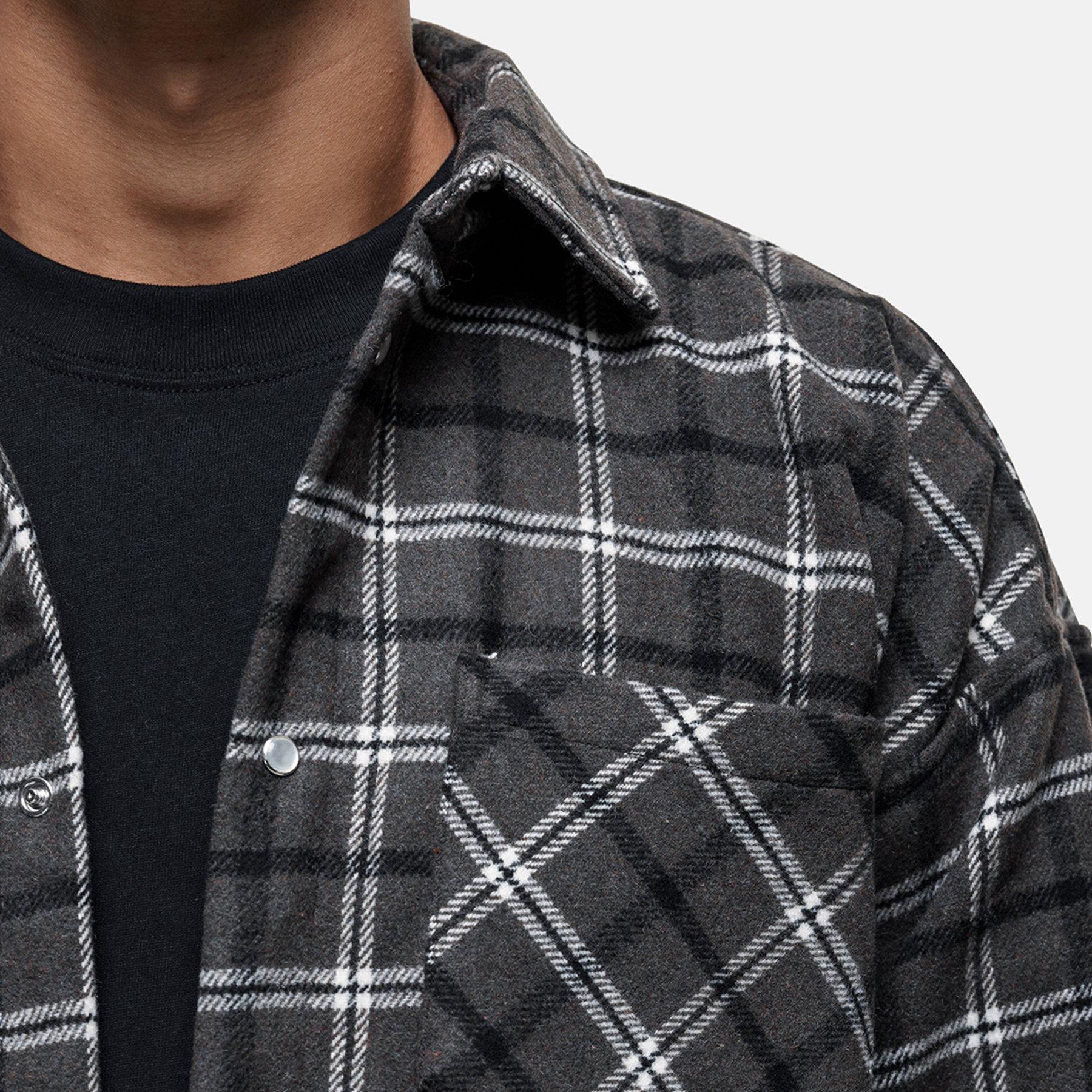 Grey - Good For Nothing - Wool Check Overshirt Charcoal - 6