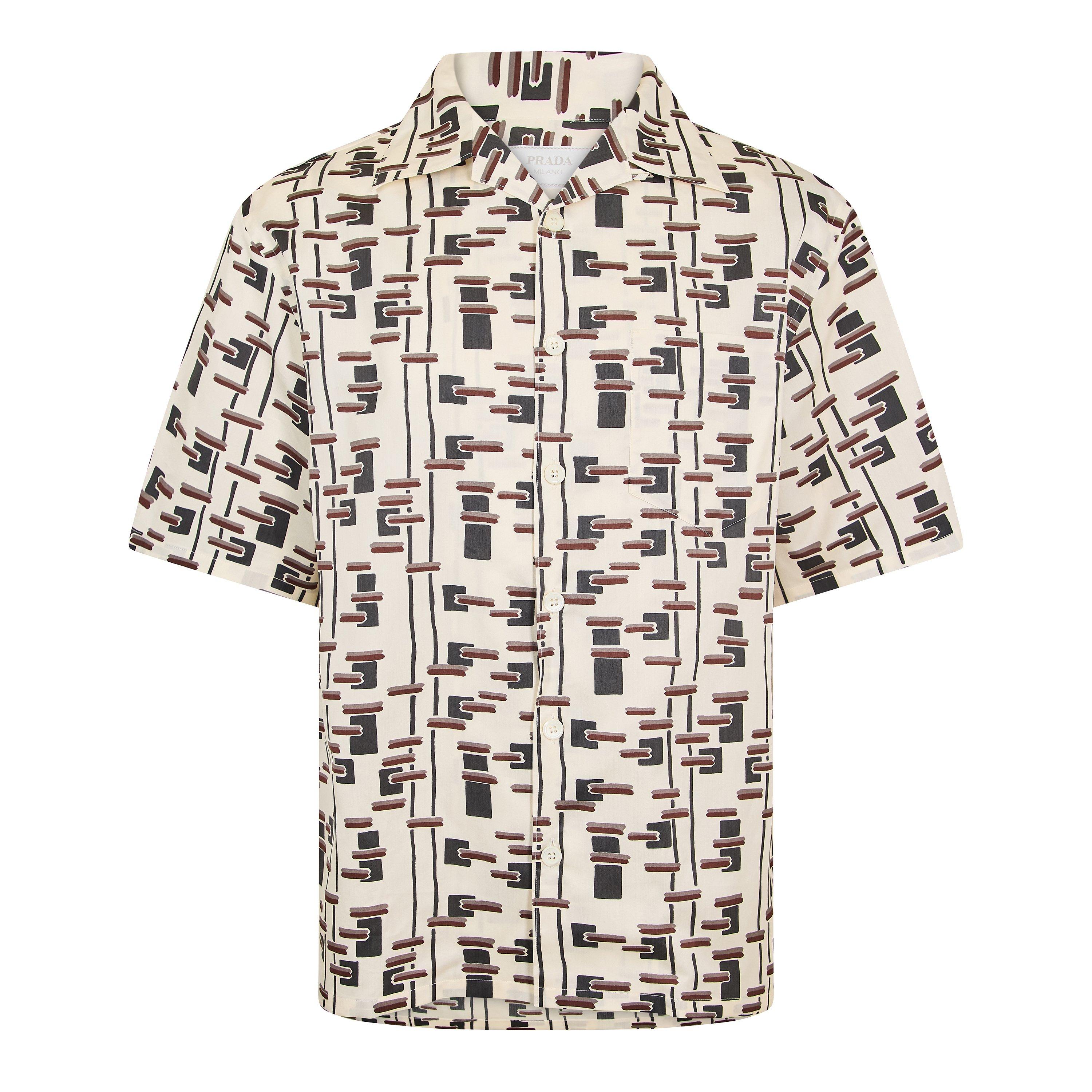 Prada Men's Patterned Short Sleeve Shirt - White/Red - L