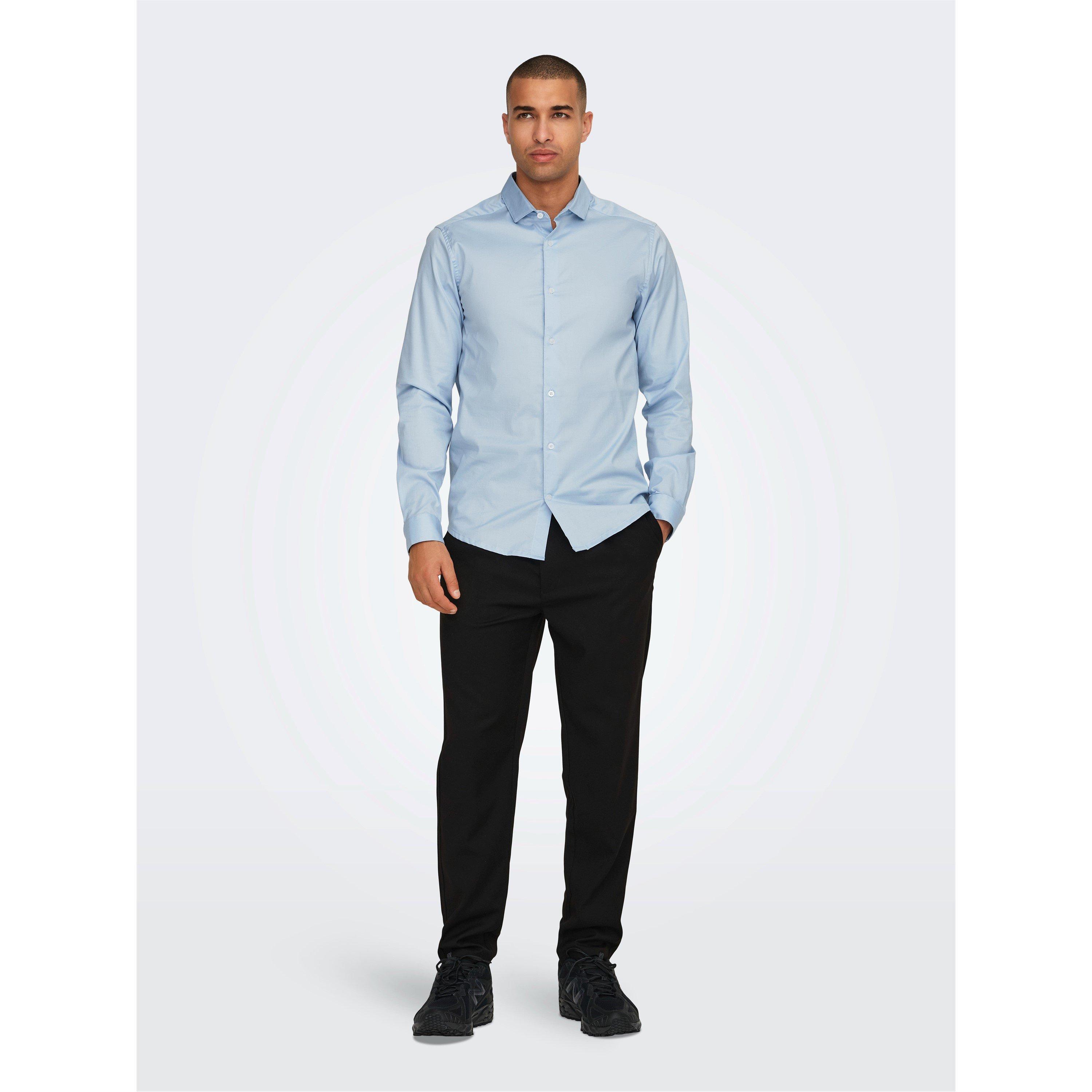 Bleu cachemire - Only - Men's Long-Sleeve Plain Shirt - 1