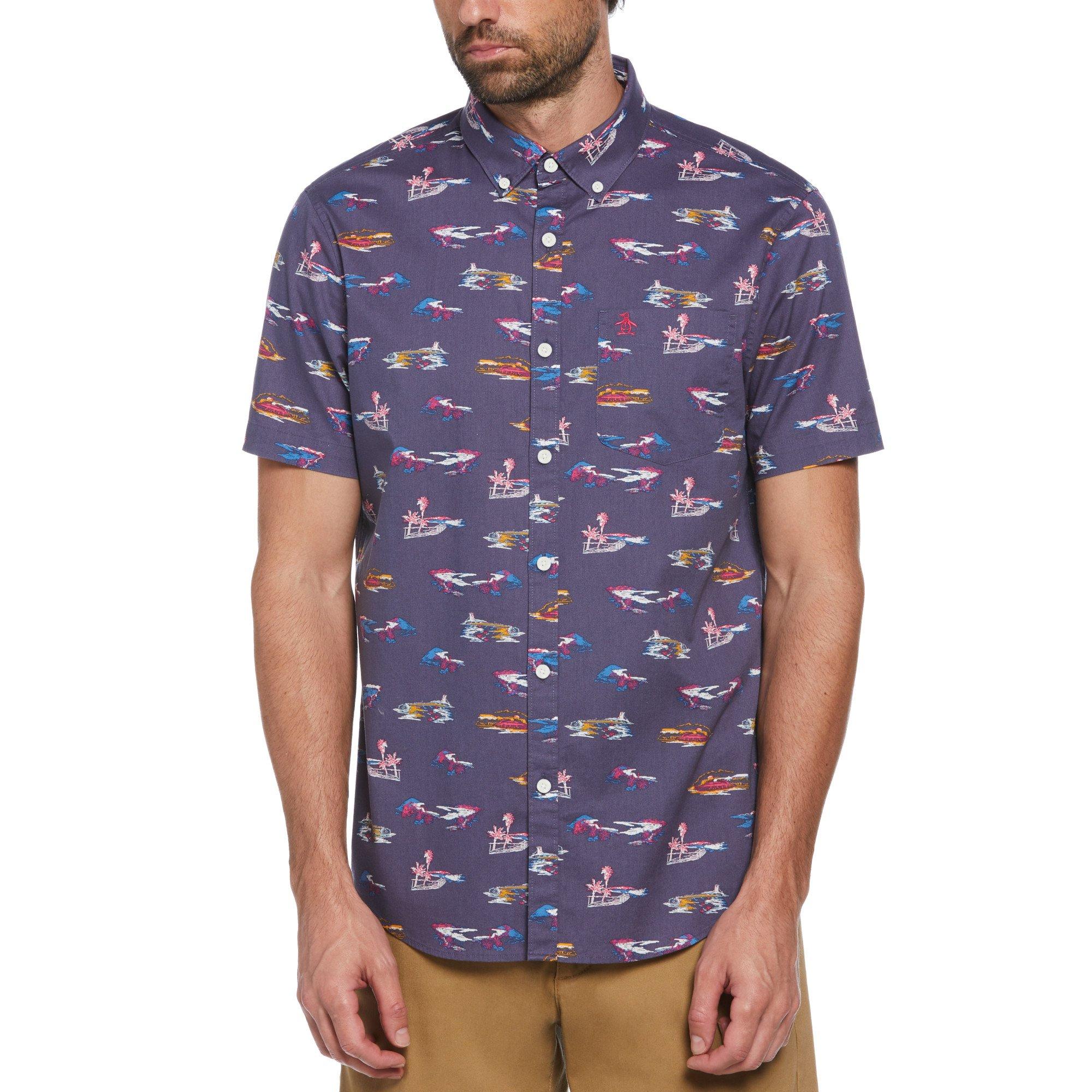 Original Penguin Men's Short-Sleeve Plain Shirt - Blue Indigo - Small