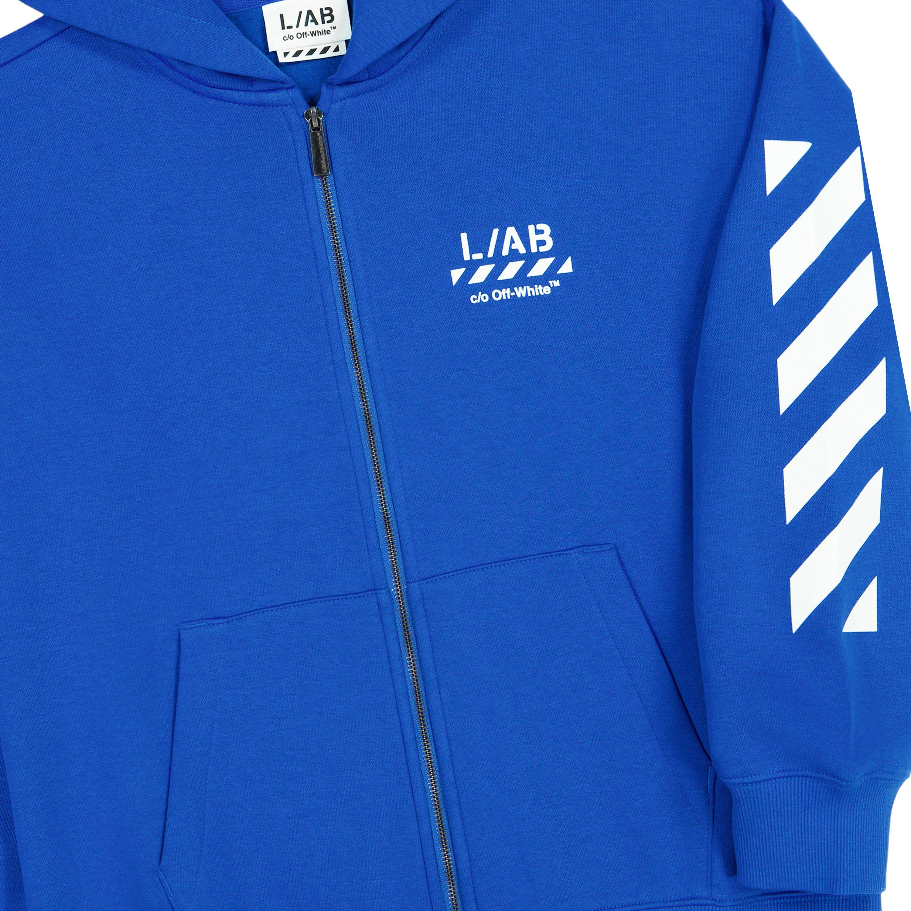 Blu - L AB Off White - Kids' Small Logo Full-Zip Teddy Fleece Hoodie - 2