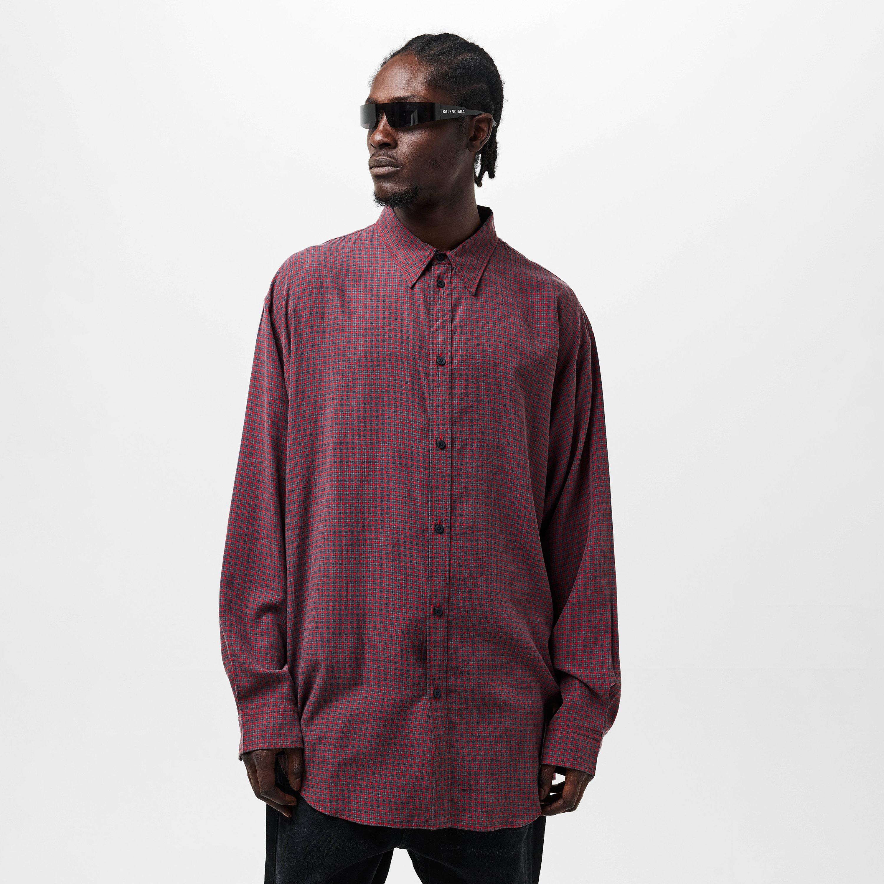 Red/Grey - Balenciaga - Men's Long-Sleeve Plain Shirt - 3