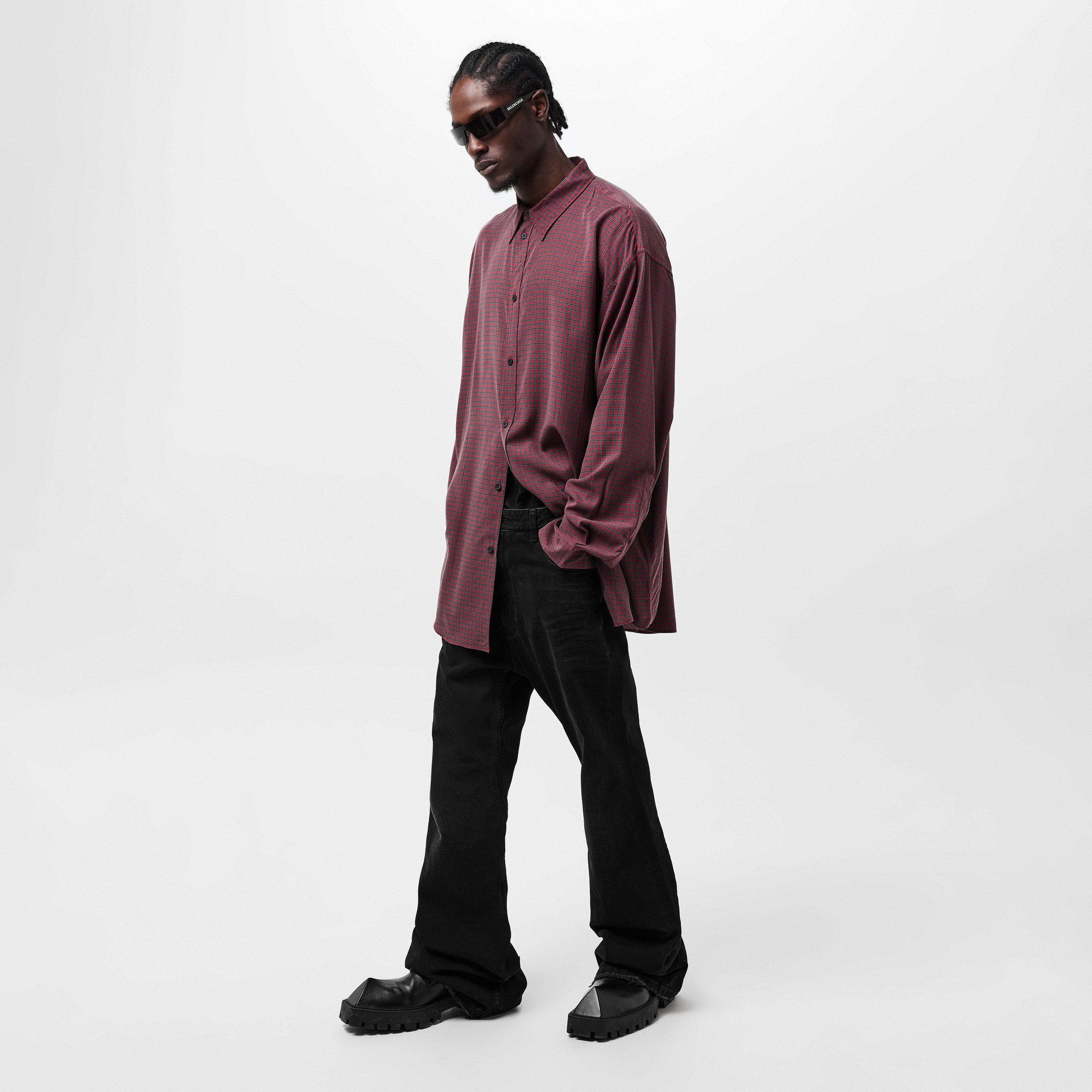 Red/Grey - Balenciaga - Men's Long-Sleeve Plain Shirt - 6