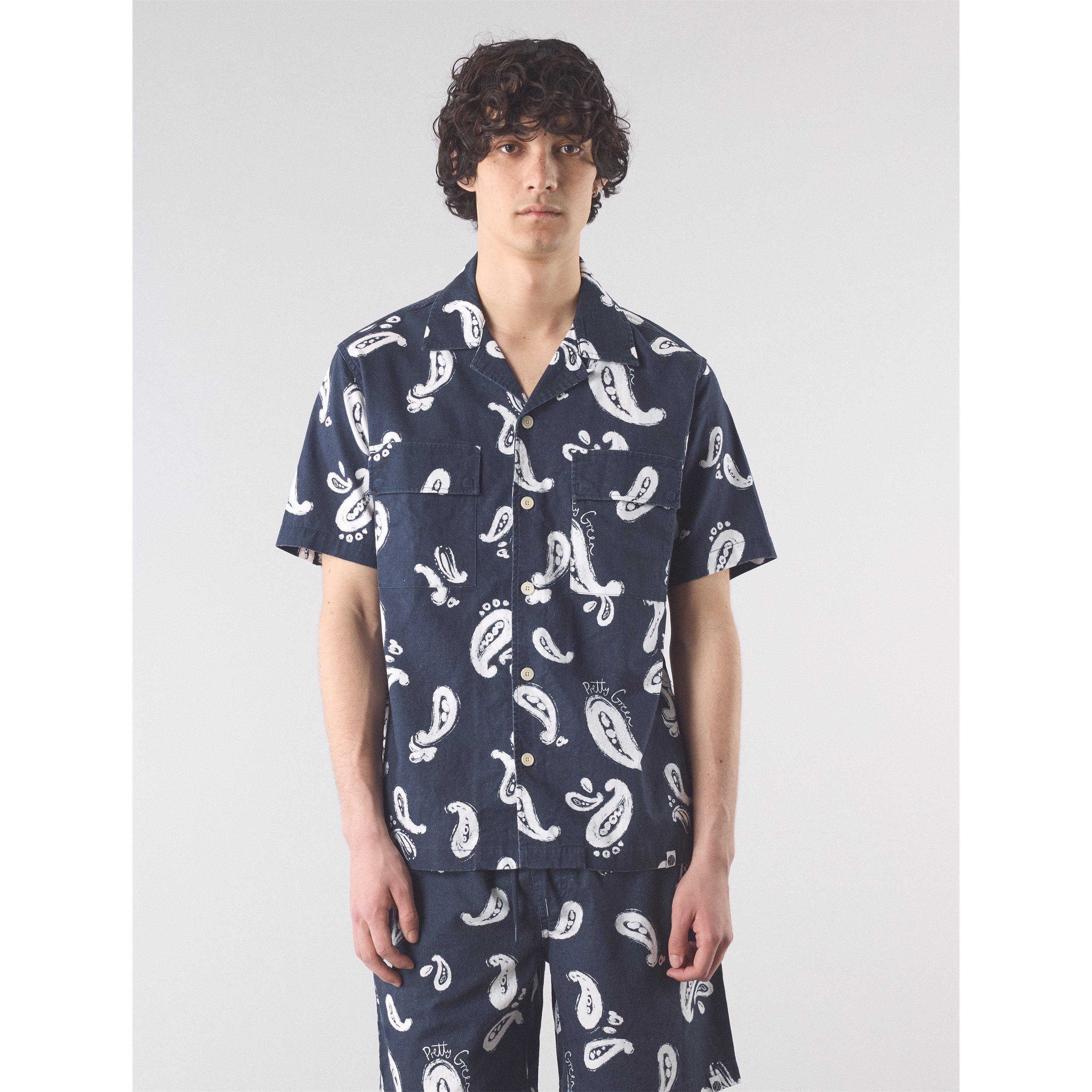 Marineblå - Pretty Green - Men's Widnes Paisley Short-Sleeve Patterned Shirt - 3