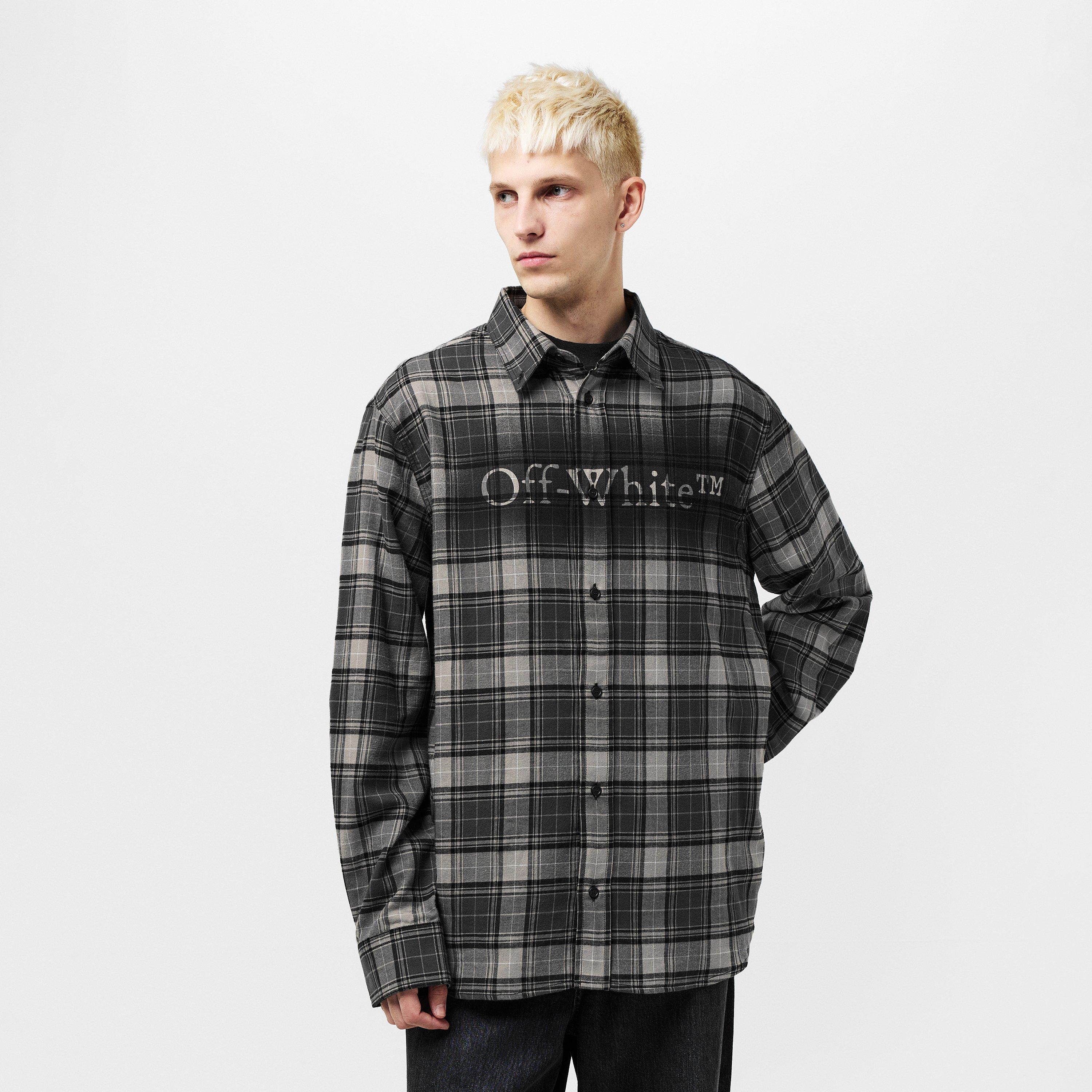 Dark Grey - Off White - Men's Spray Flannel Long Sleeve Patterned Shirt - 3