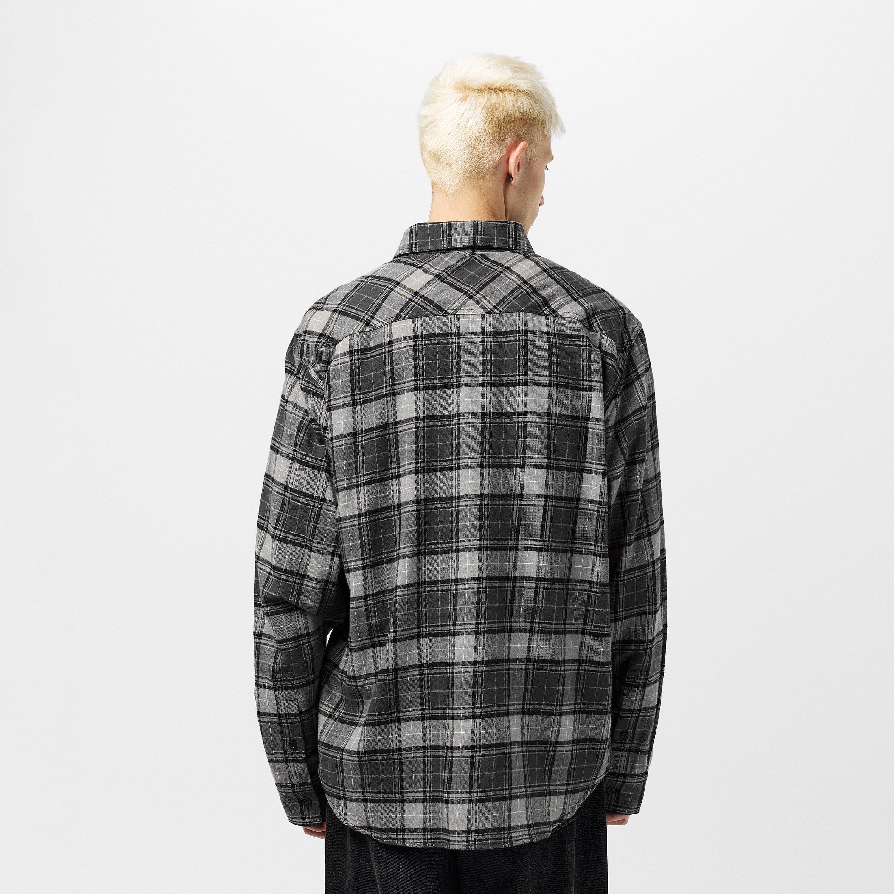 Dark Grey - Off White - Men's Spray Flannel Long Sleeve Patterned Shirt - 4