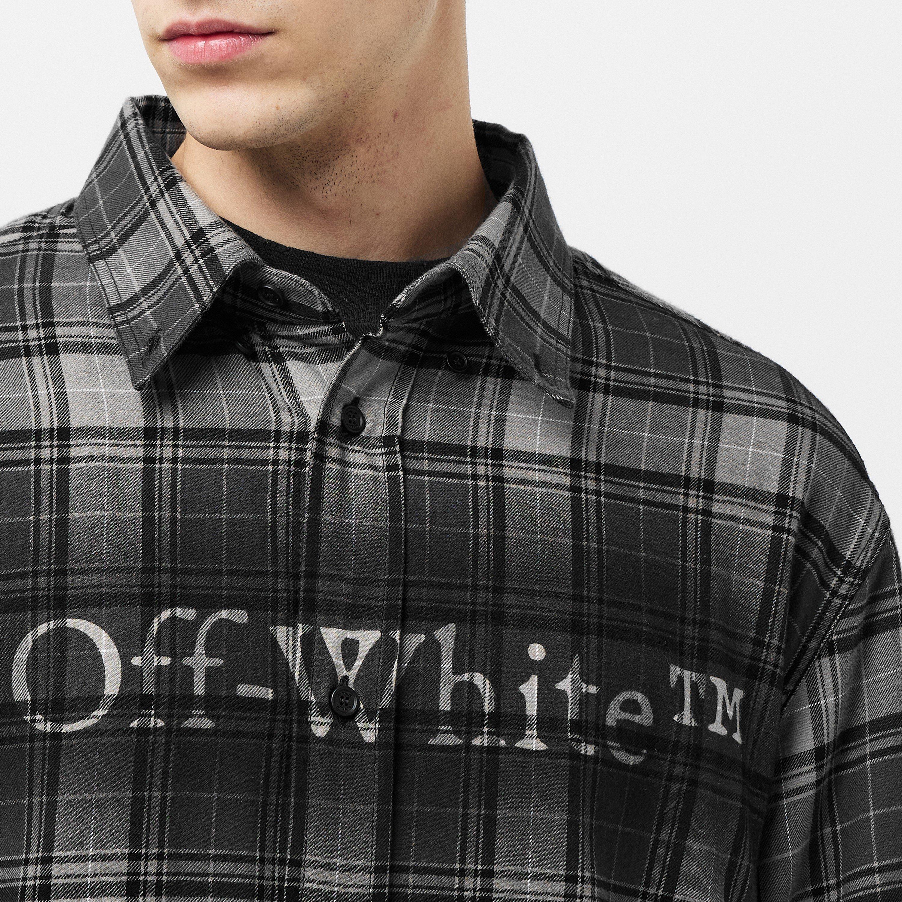 Dark Grey - Off White - Men's Spray Flannel Long Sleeve Patterned Shirt - 5