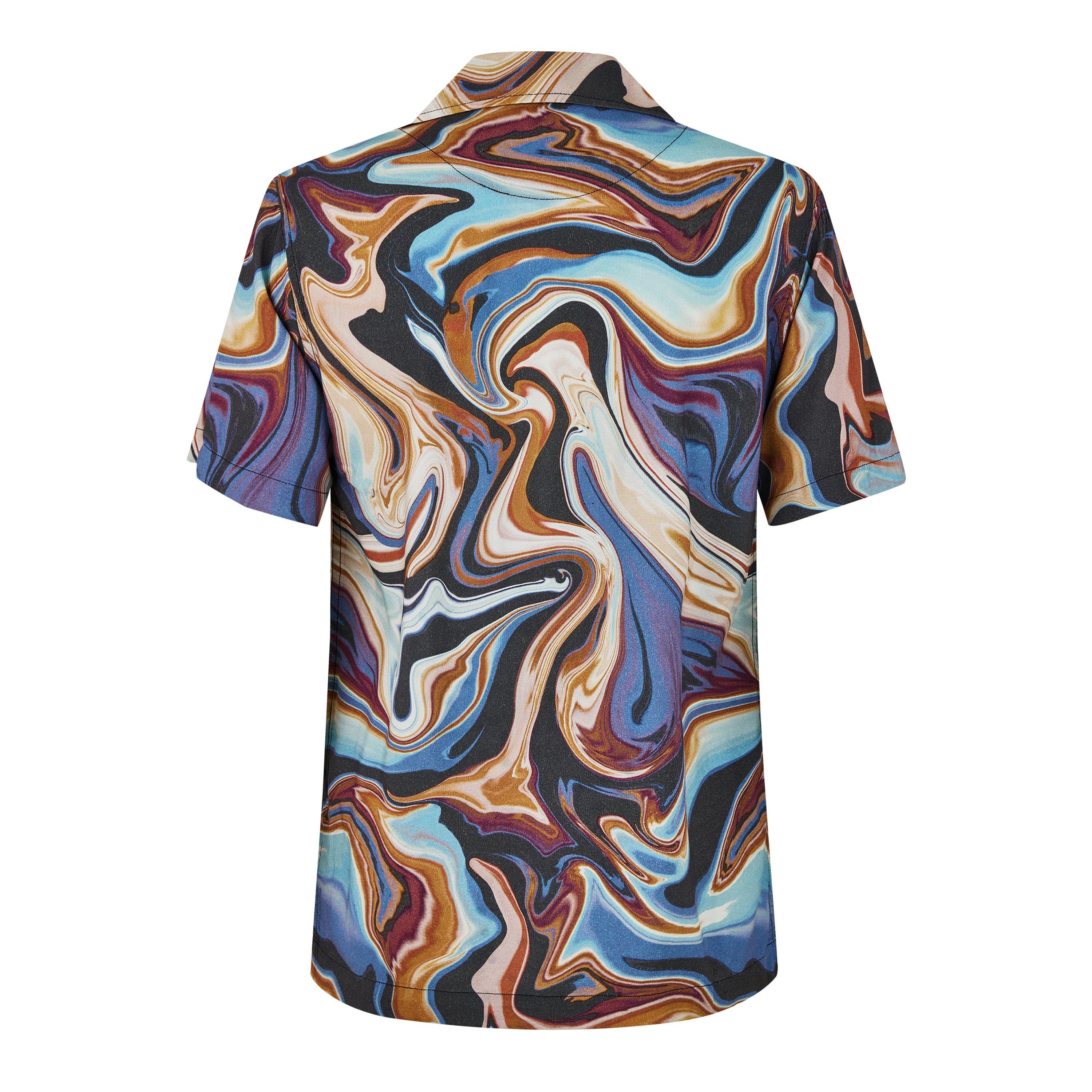 Blau - Pretty Green - Men's Sundown Short-Sleeve Patterned Shirt - 2