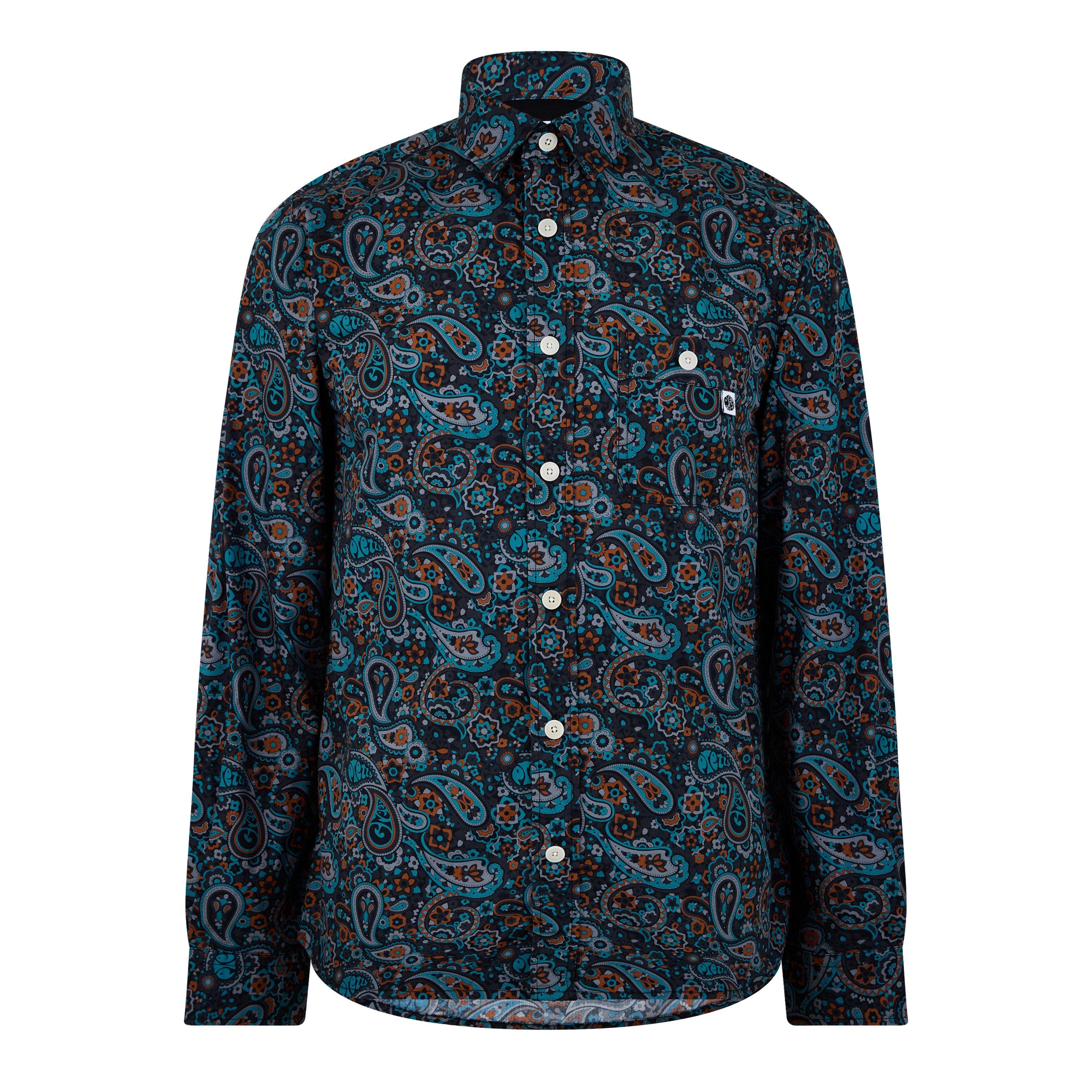 Cinzento Escuro - Pretty Green - Men's Wonderwall Paisley Long-Sleeve Patterned Shirt - 1