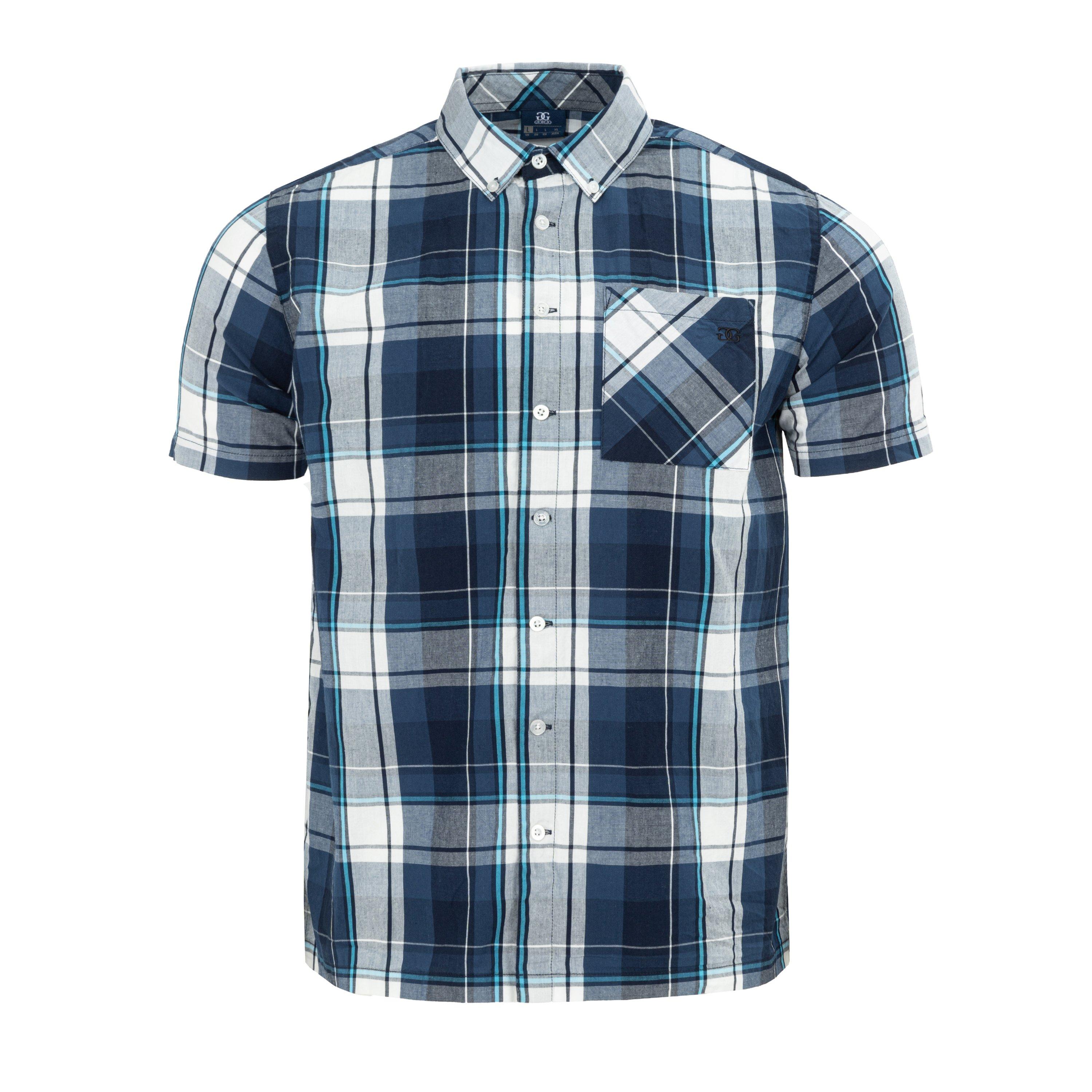 Navy Check - Giorgio - Short Sleeve Check Shirt Mens - 1