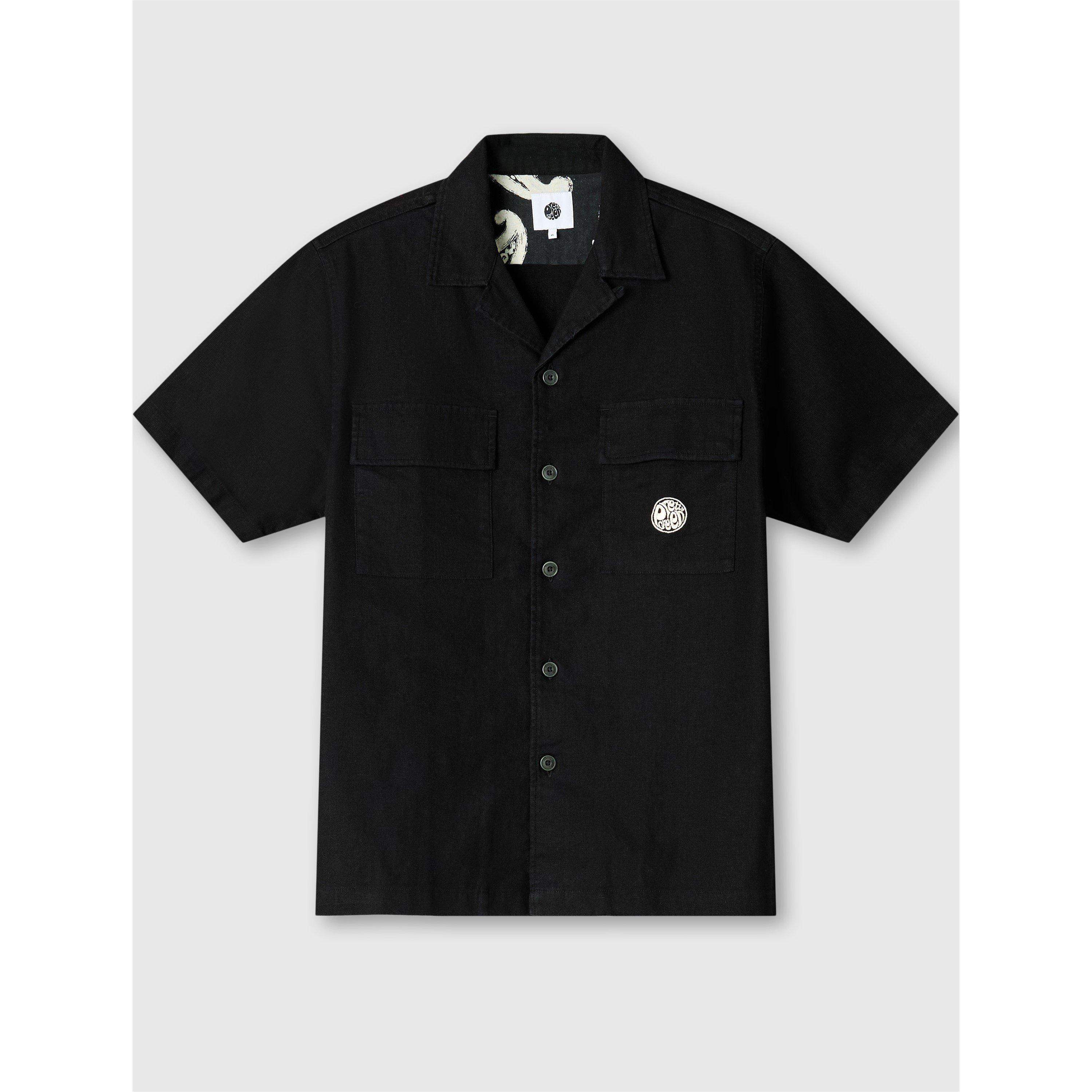 Black - Pretty Green - Men's Stamford Cuban Collar Short-Sleeve Plain Shirt - 1