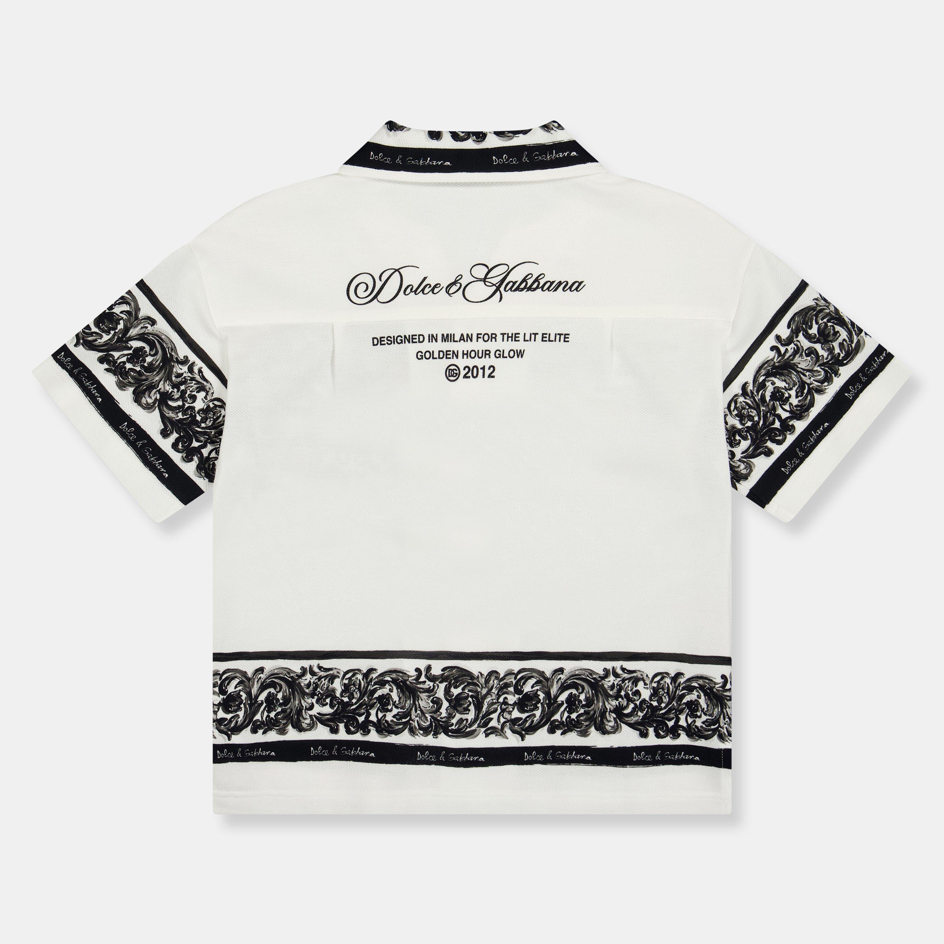 Wht Blk HX5DQ - Dolce and Gabbana - Kids' Logo Print Short-Sleeve Bowling Shirt - 2