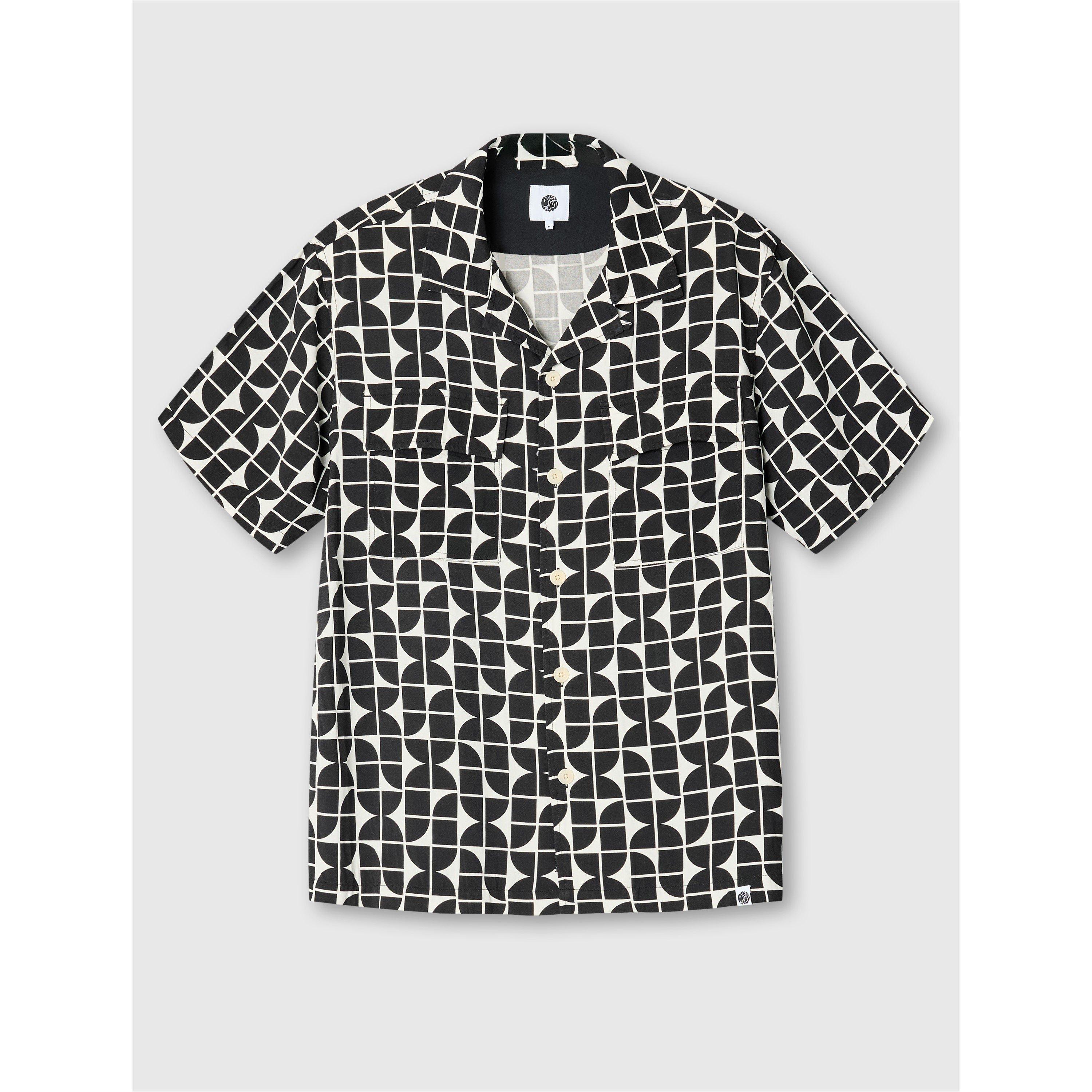 Black - Pretty Green - Men's Bauhaus Cuban Collar Short-Sleeve Plain Shirt - 1