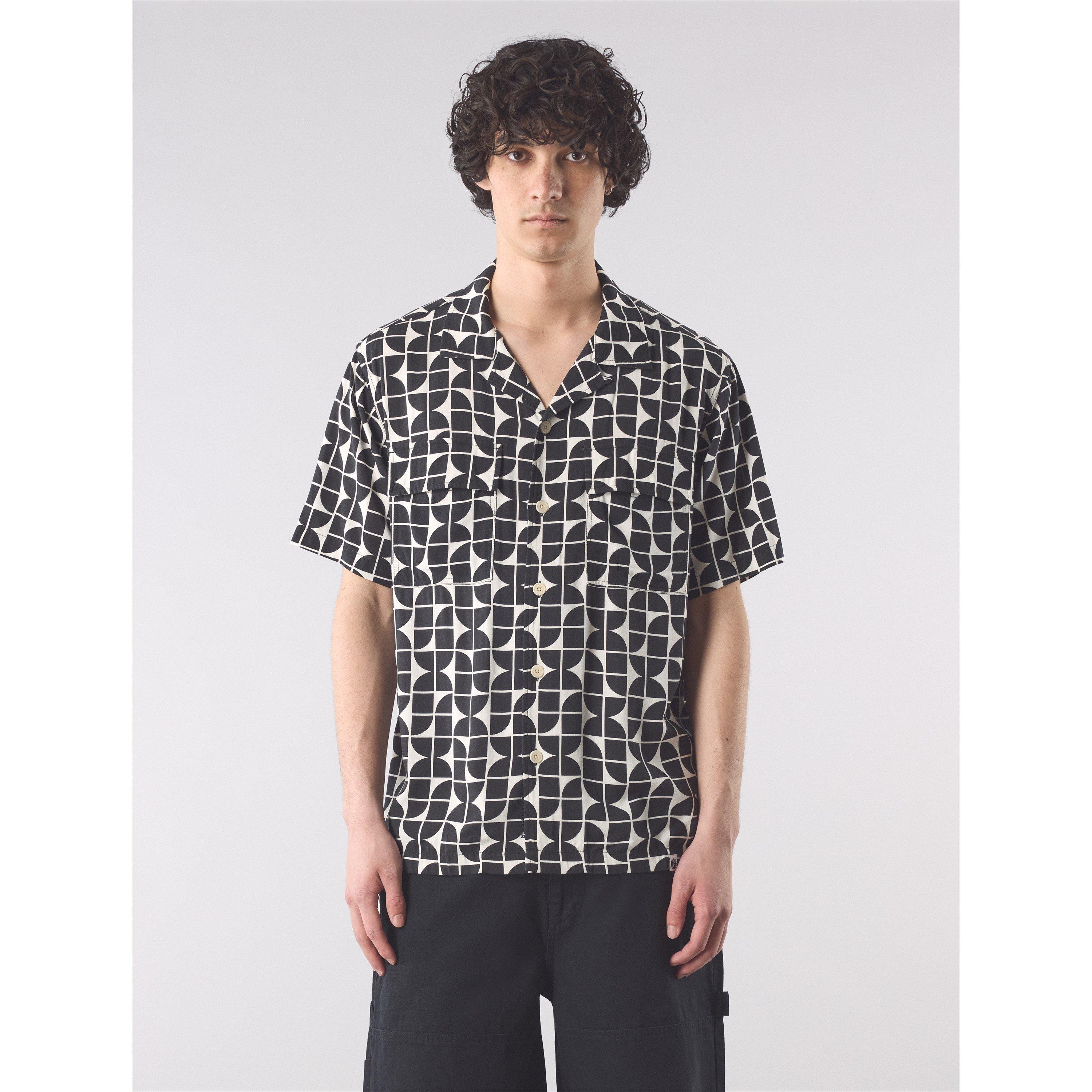 Black - Pretty Green - Men's Bauhaus Cuban Collar Short-Sleeve Plain Shirt - 2