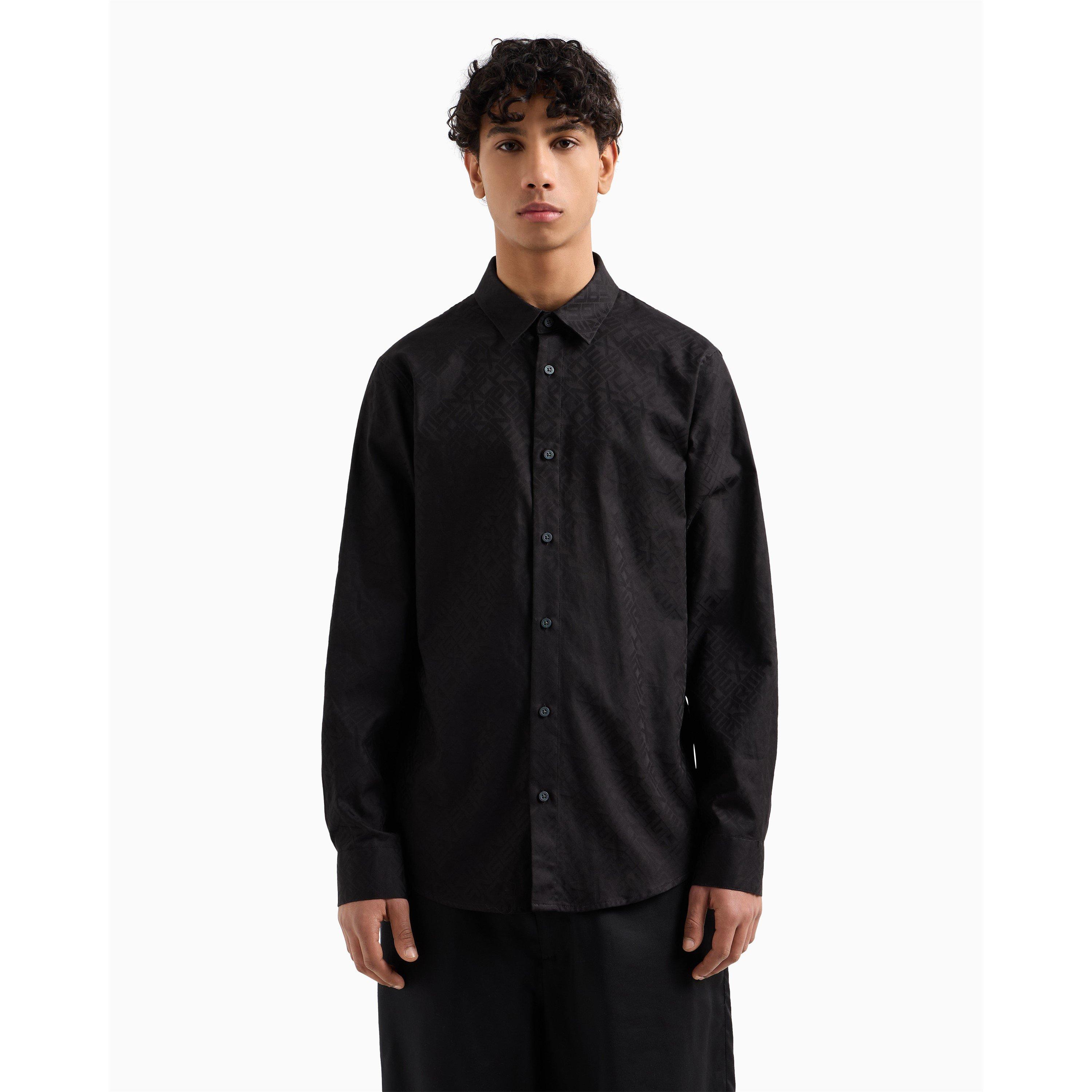 Armani Exchange Men's Long Sleeve Patterned Shirt - Black Fc041 - M