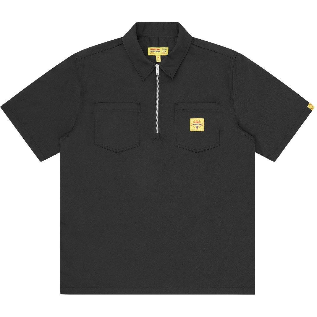 Black - ICECREAM - Men's Quarter Zip Work Patterned Short Sleeve Shirt - 1