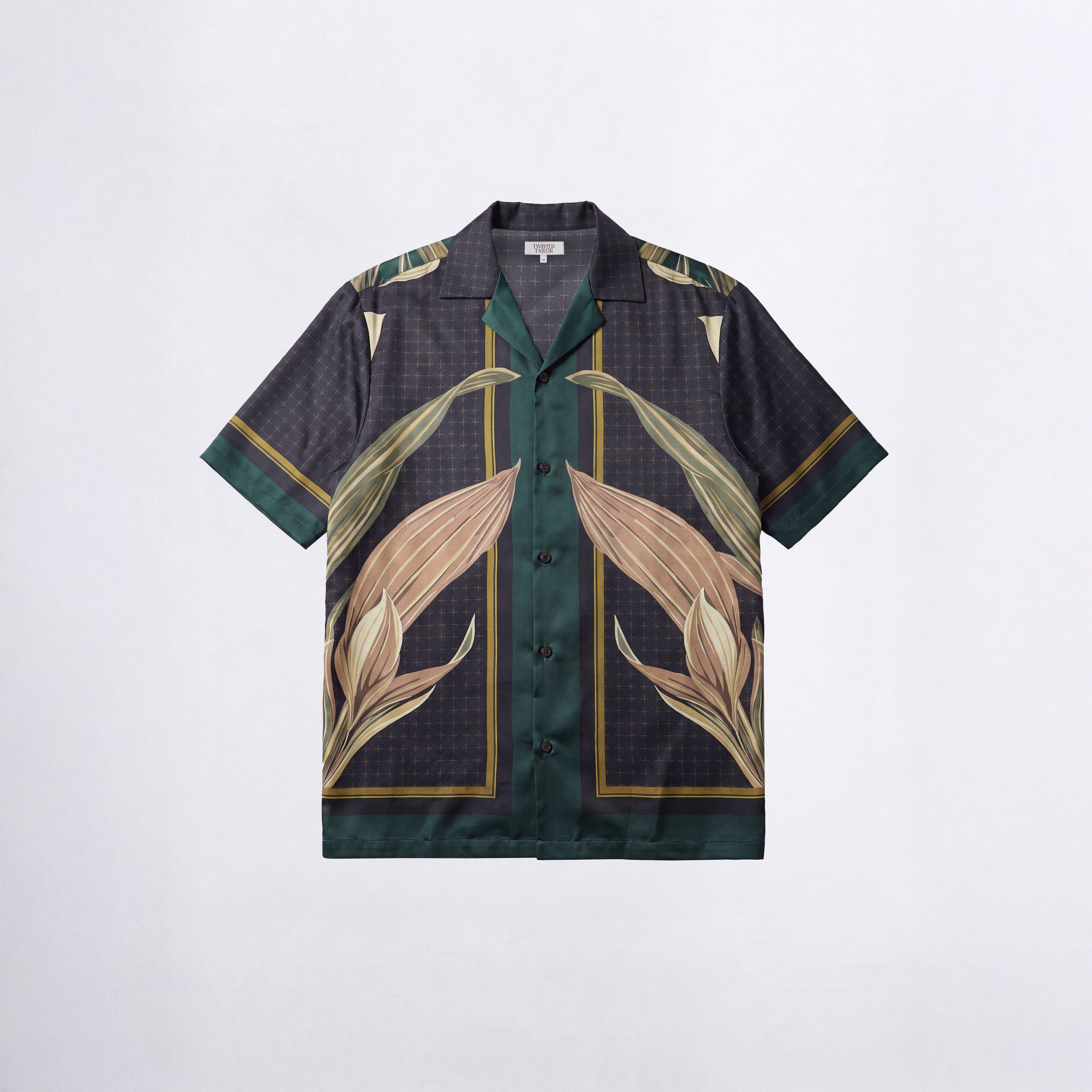 Twisted Tailor Stellan Burgundy Botanical Print Revere Shirt
