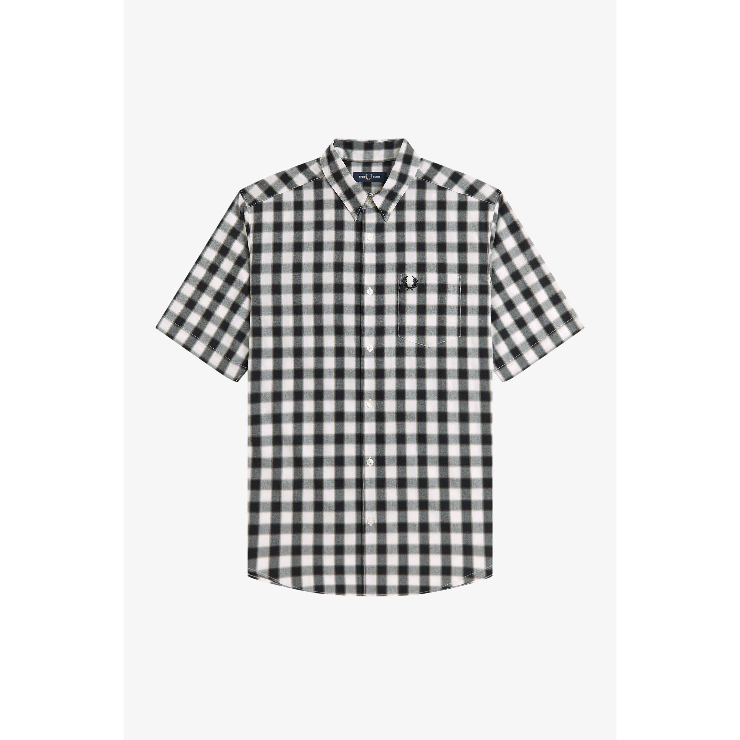 Fred Perry Men's Patterned Short Sleeve Shirt - White/Black 129 - M