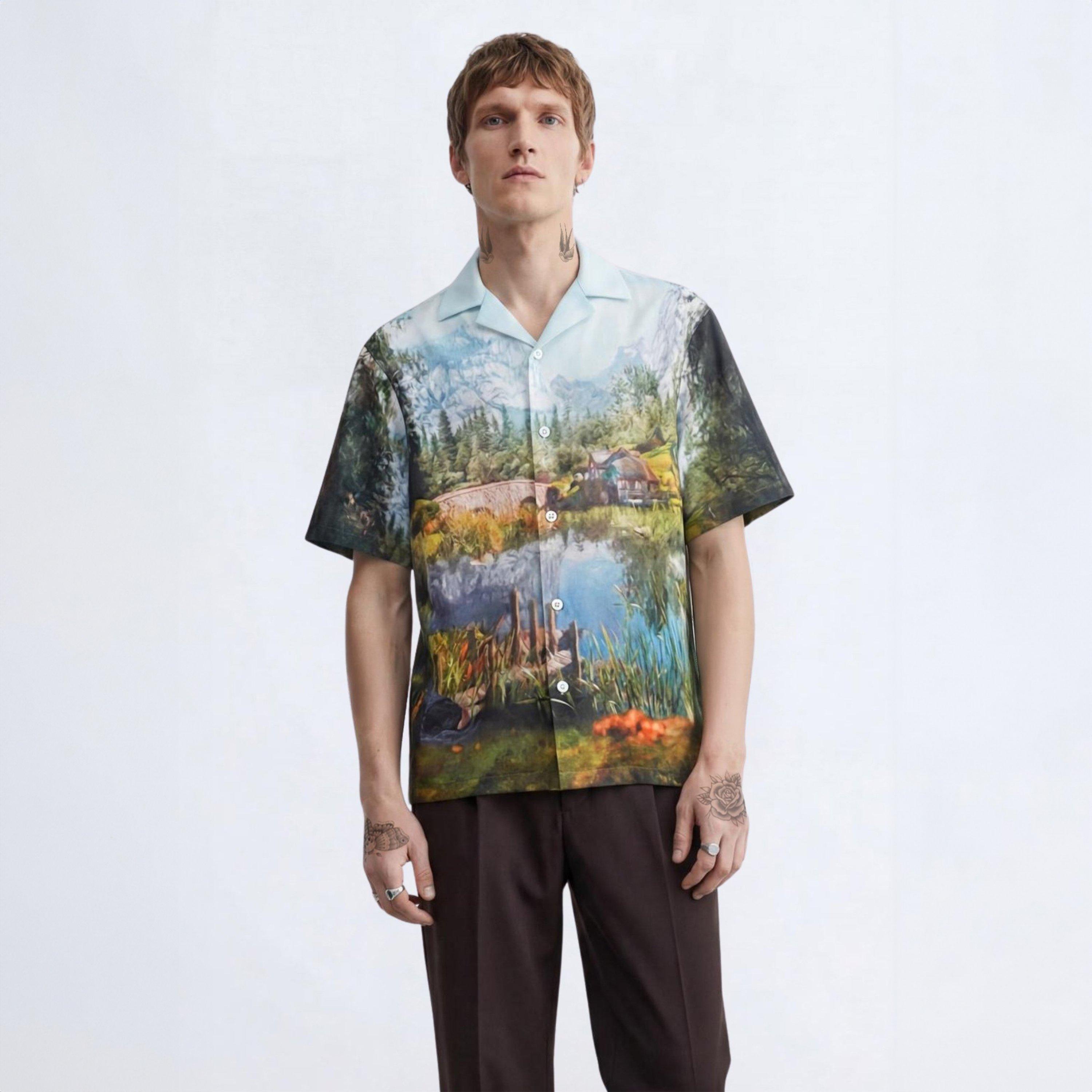 Multi - Twisted Tailor - Lorcan Landscape Print Revere Shirt - 2