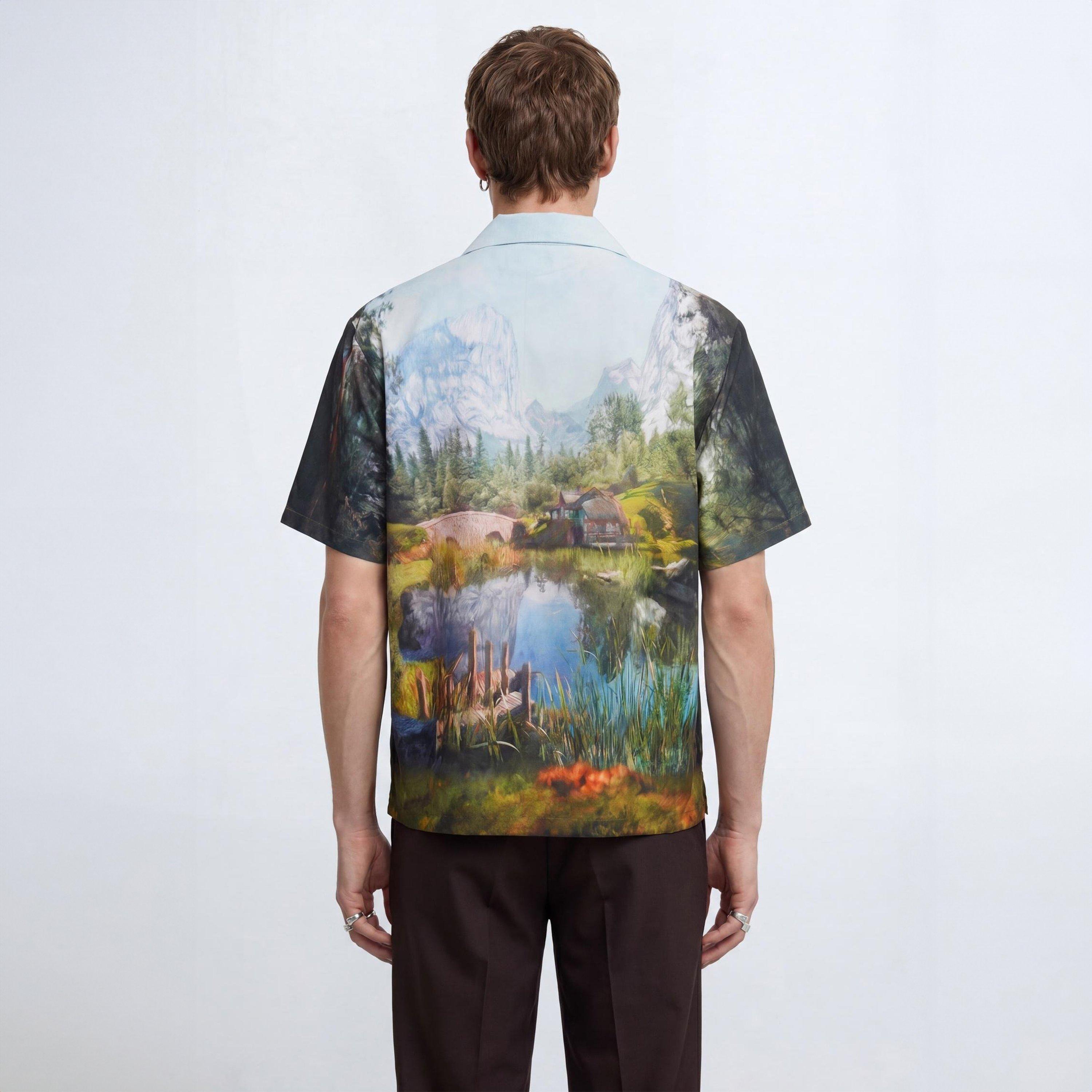 Multi - Twisted Tailor - Lorcan Landscape Print Revere Shirt - 3