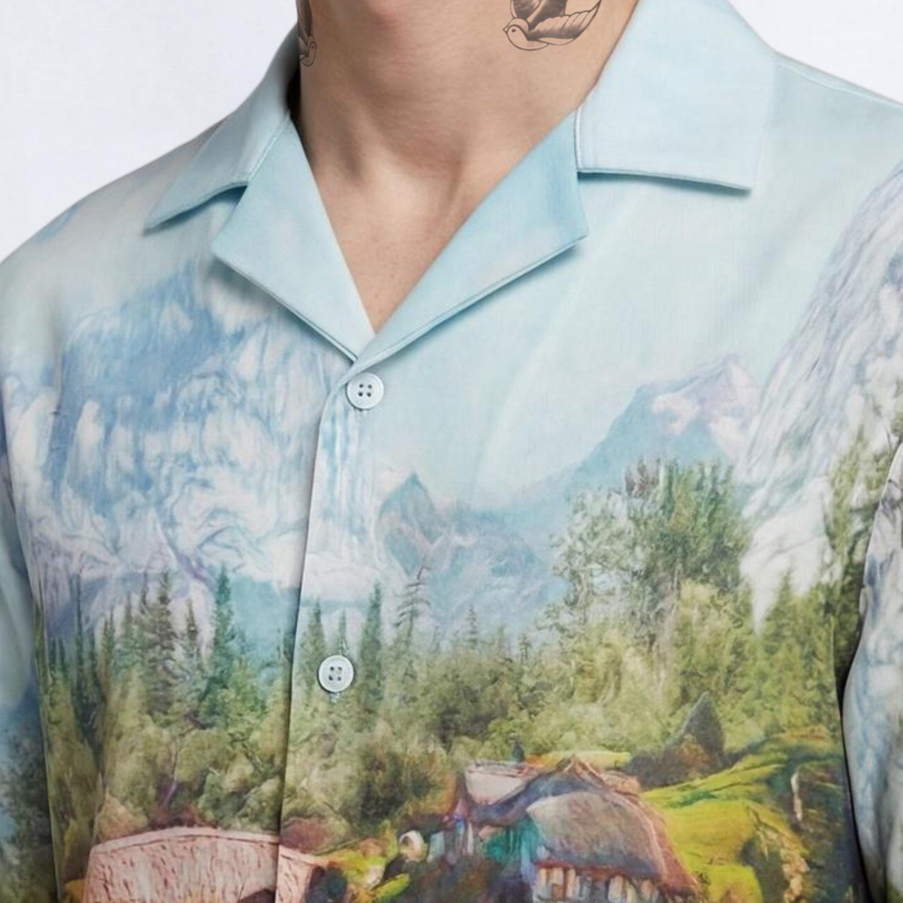 Multi - Twisted Tailor - Lorcan Landscape Print Revere Shirt - 4