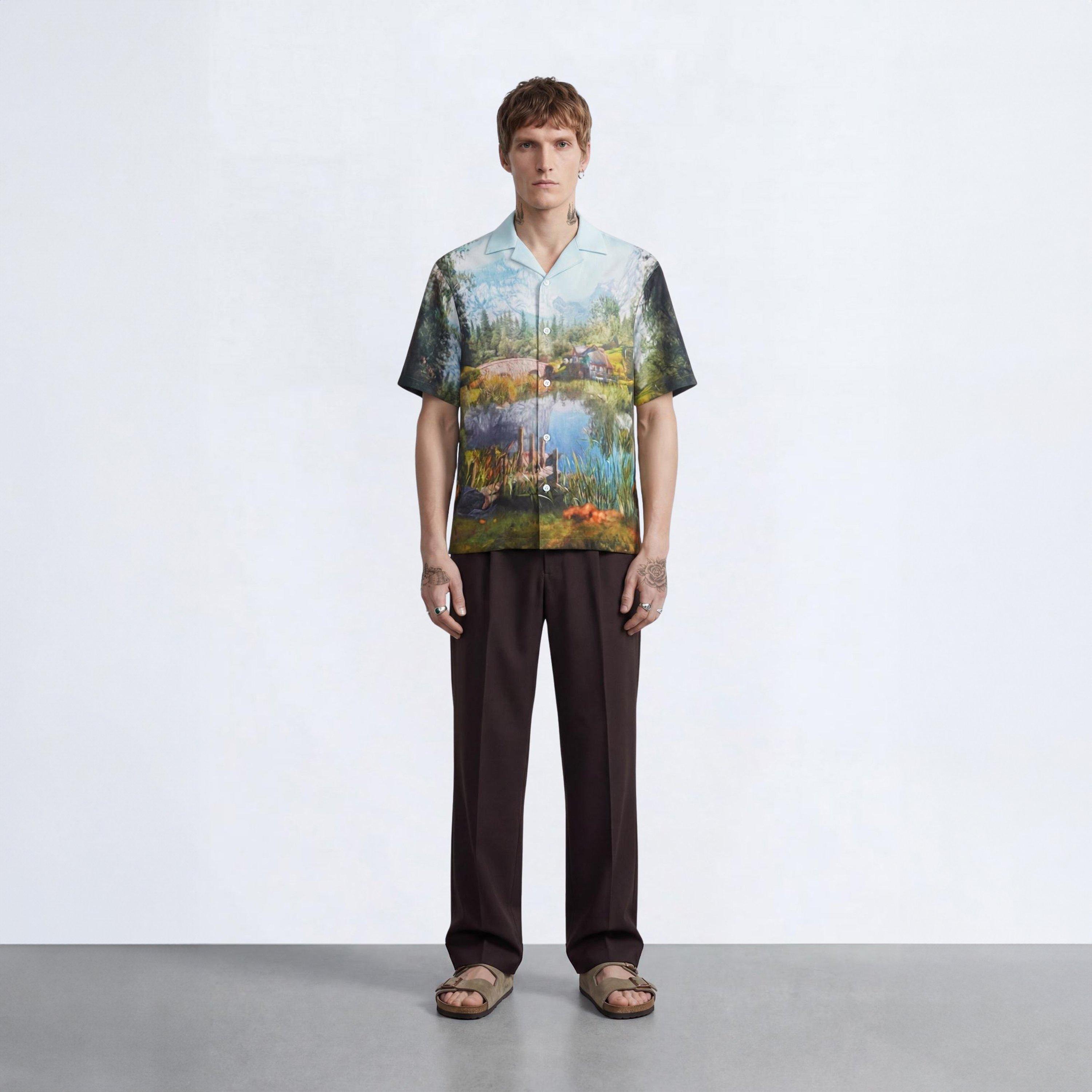 Multi - Twisted Tailor - Lorcan Landscape Print Revere Shirt - 5