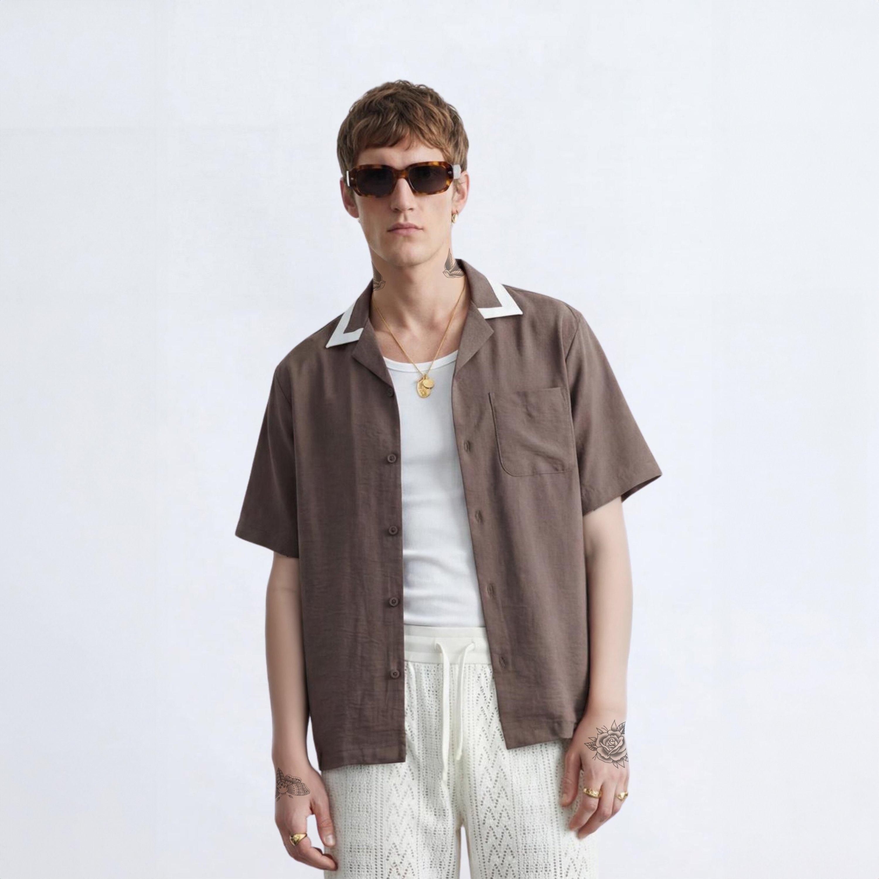 Brown - Twisted Tailor - Huxley Brown Revere Cotton Shirt - 2
