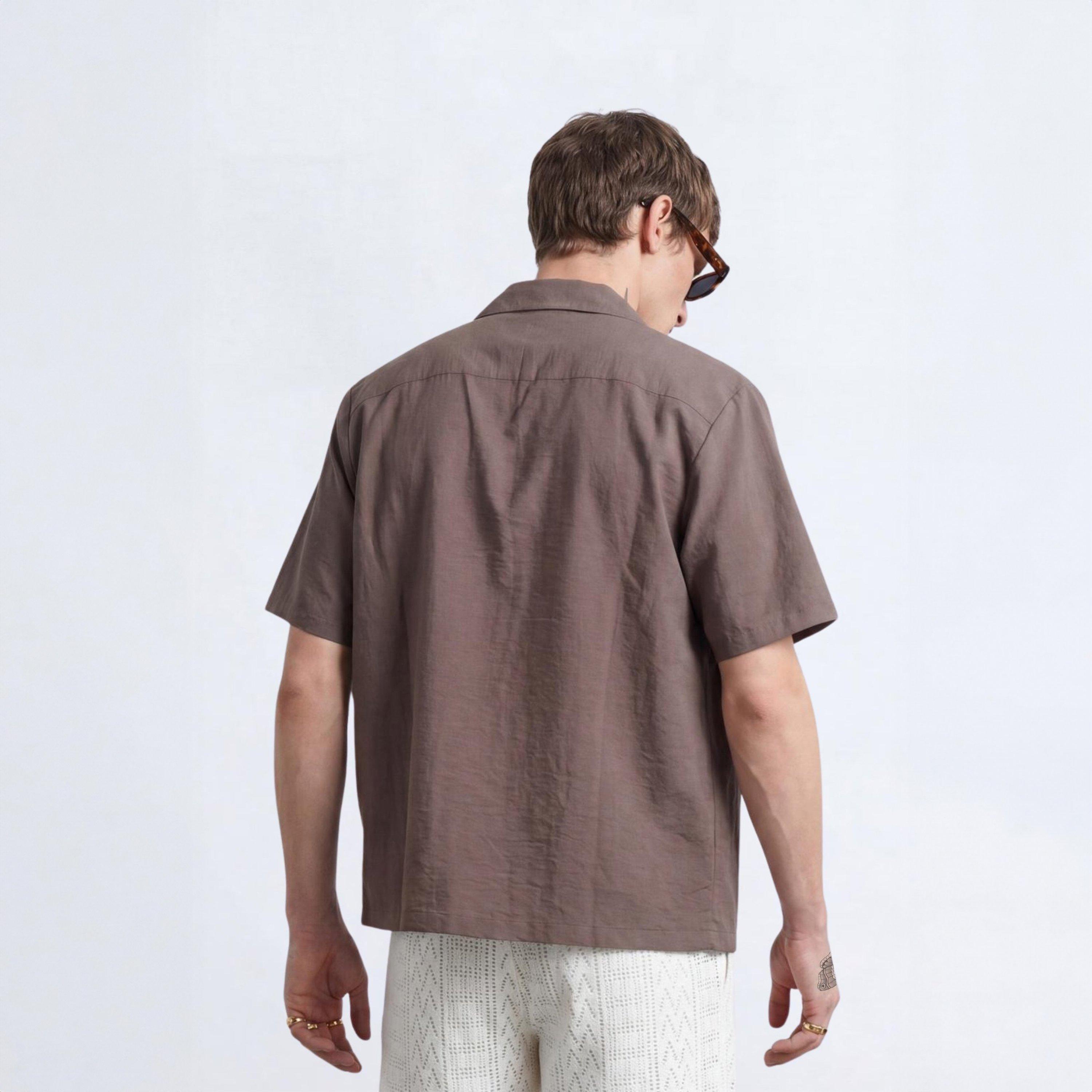 Brown - Twisted Tailor - Huxley Brown Revere Cotton Shirt - 3