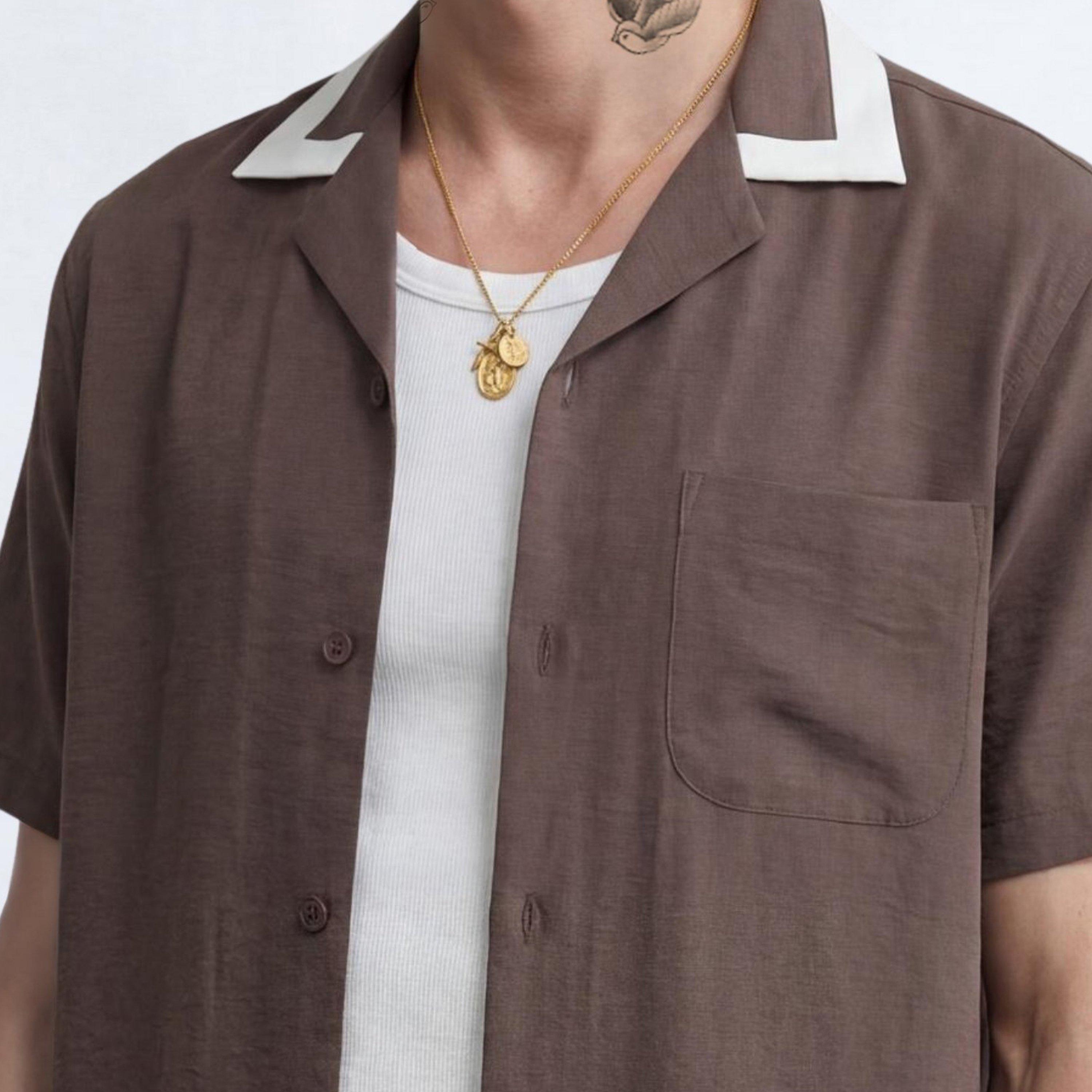 Brown - Twisted Tailor - Huxley Brown Revere Cotton Shirt - 4