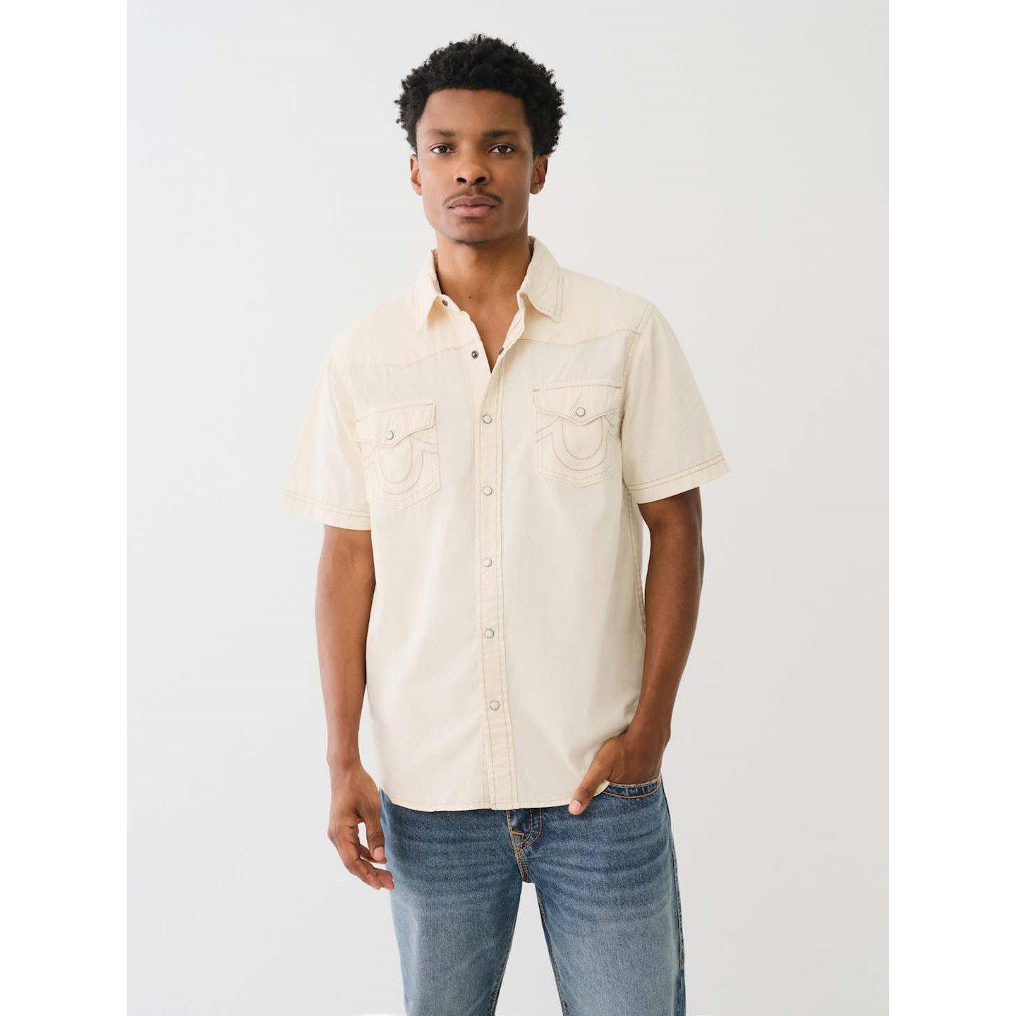 Winter White - True Religion - TR Short Sleeve Dyed Western Shirt Mens - 1