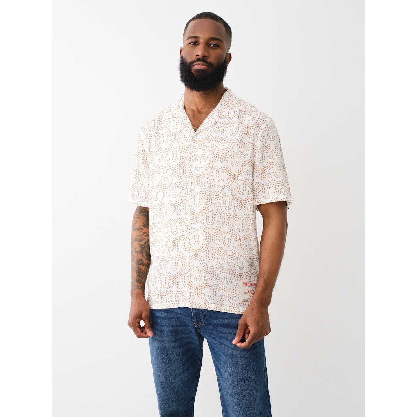 True Religion Camp Collar Short-Sleeve Plain Shirt